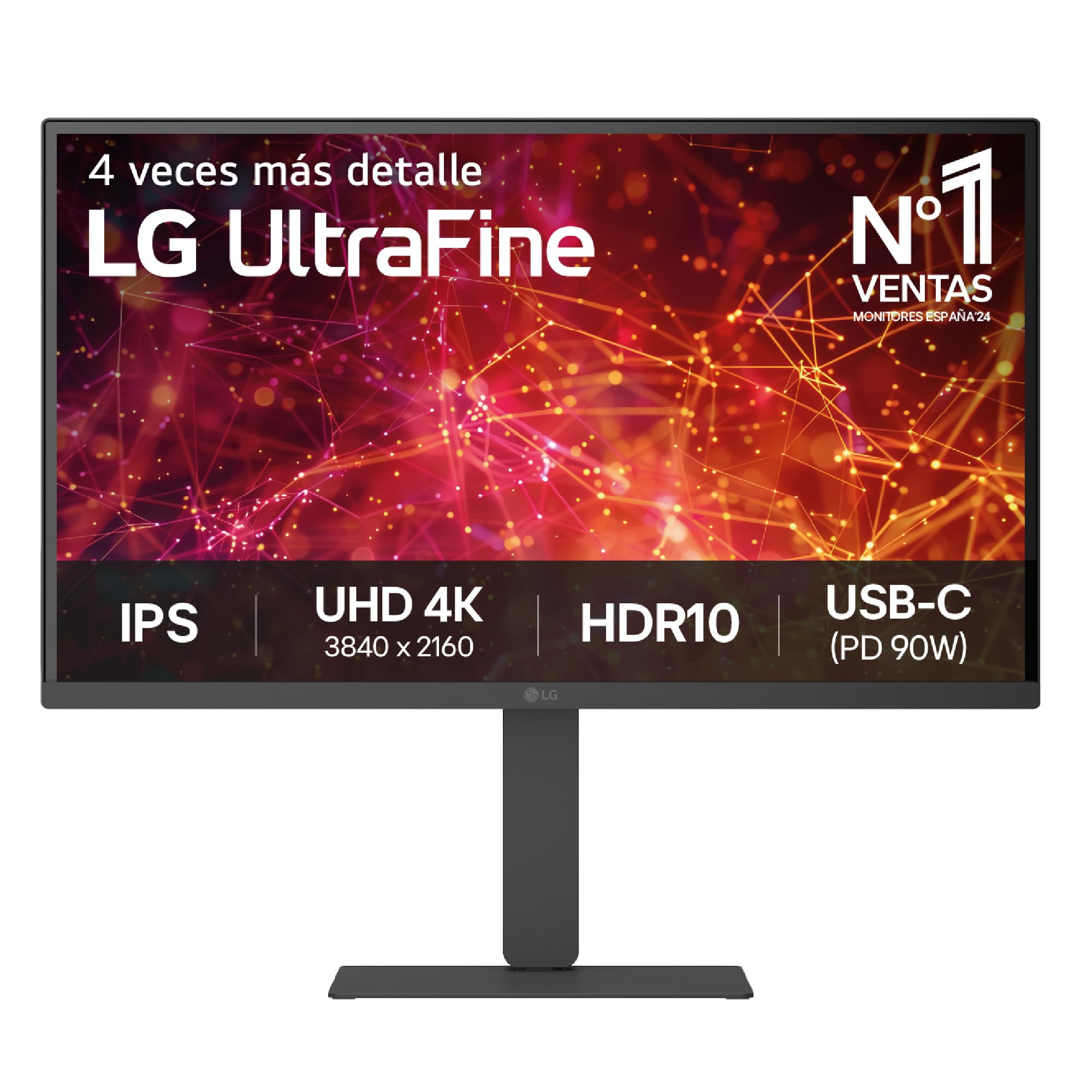 LG 27U730A-B - Monitor Ultrafine 4K UHD 27" (3840x2160), IPS, 60 Hz, HDR10, 5ms (GtG), DCI-P3 98%, USB-C, Super Resolution+, Black Stabilizer, Ergonómico, Inclinación y Altura Ajustable, Negro