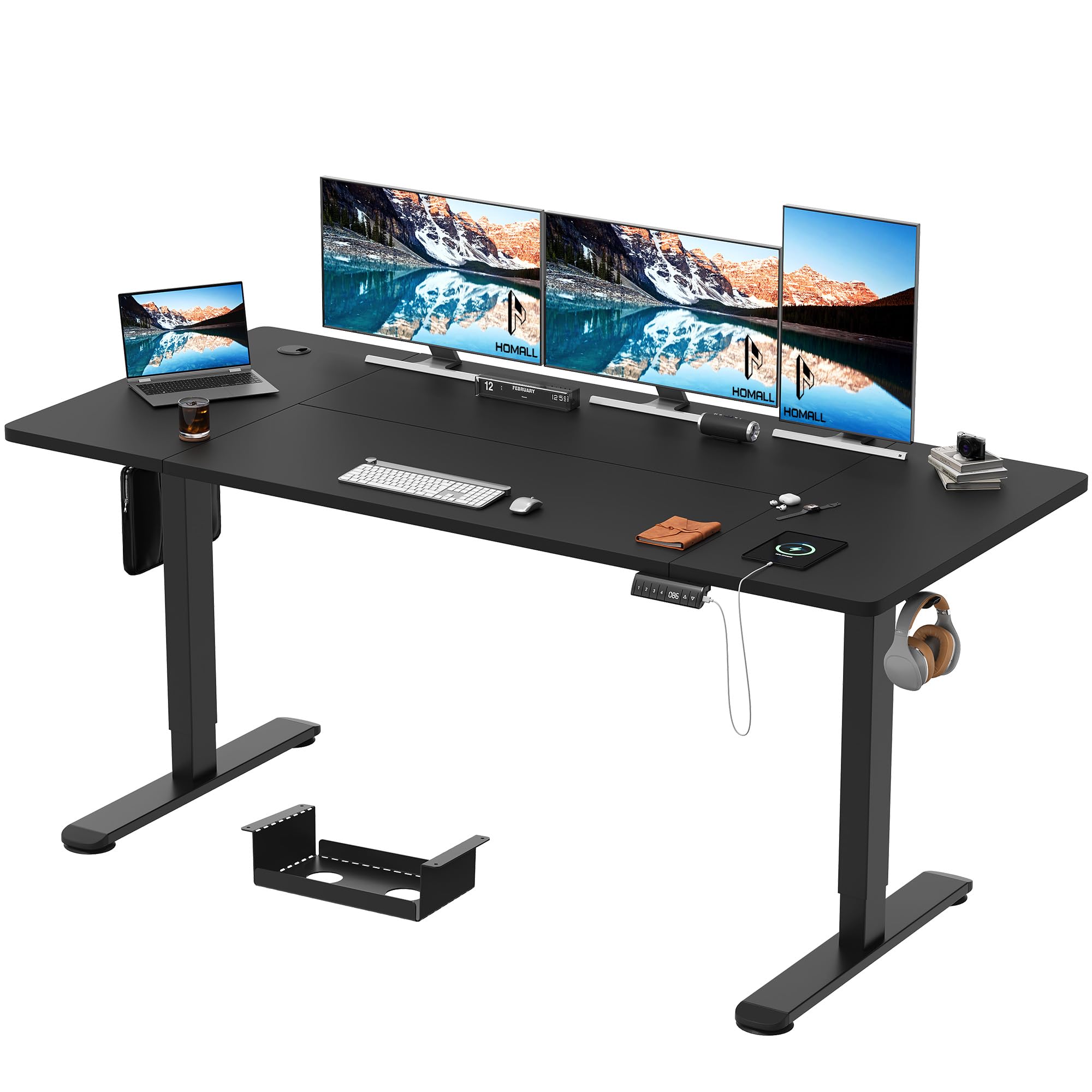 Homall 180x80 cm Height Adjustable Electric Standing with USB Charging, Sit Stand Desk with Cable Tray Stand Up Table for Home Office,Black