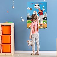 Vista 4 de PLULON Pin The Baseball Party Game for Kids Pin The Baseball on the Glove and Bat Póster grande con calcomanías para niños y niñas, fiesta