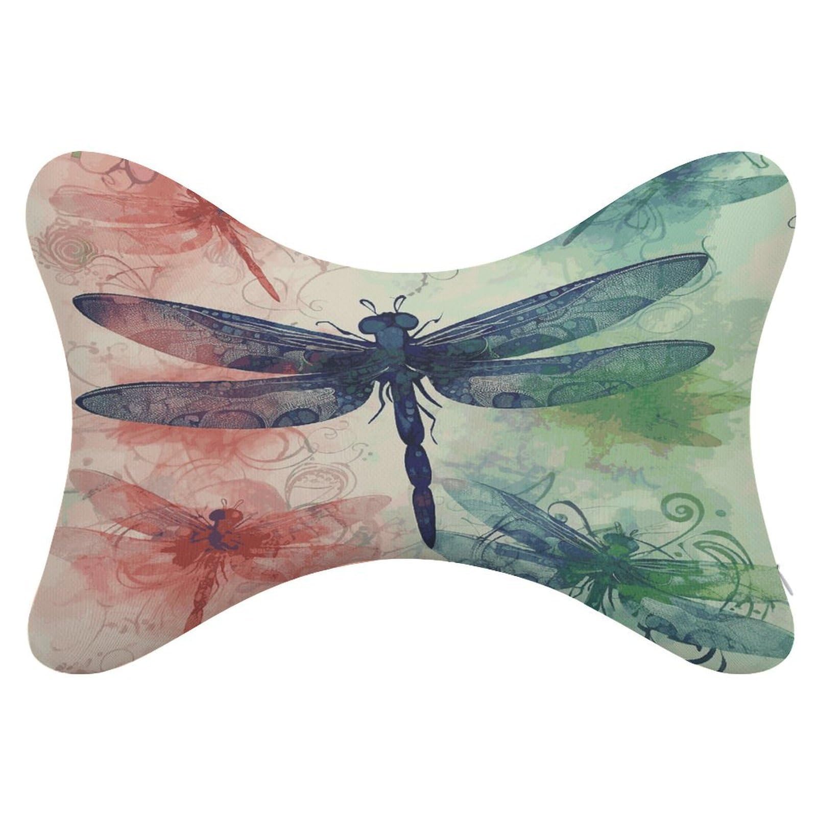 JTREHY 2 Pack Modern Dragonfly Car Headrest Pillow Memory Foam Car Neck Pillows Soft Comfortable Vehicle Neck Pillows Non-Slip Headrest Cushion Universal Car Pillow for Neck Pain Relief