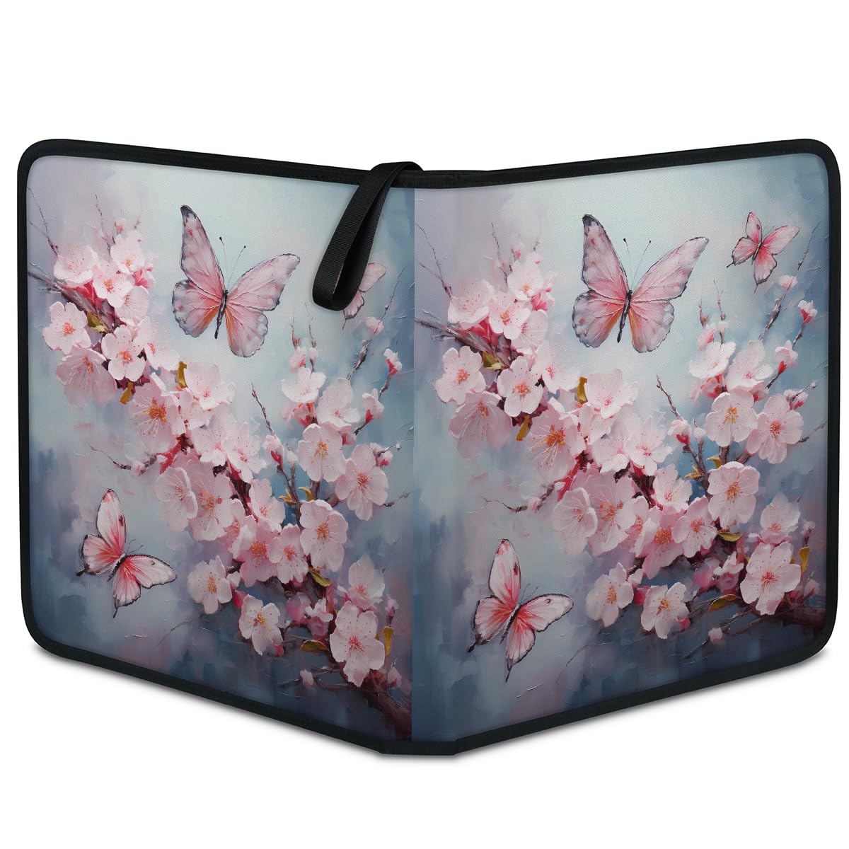 Raccoglitore per carte collezionabili con 4 tasche, rosa, farfalla e fiori, raccoglitore per carte dipinte con fiori di ciliegio, con maniche rimovibili, impermeabile, con cerniera, 50 pagine