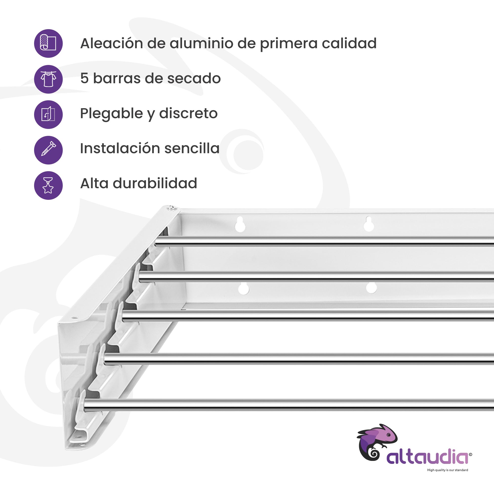 Tendedero Extensible de Pared 100cm Antioxidante - Invisible y Plegable con 5 Tubos de Aluminio, Extensible 9.5-50cm, Instalación en Pared Interior o Exterior, Instala sin Dificultad