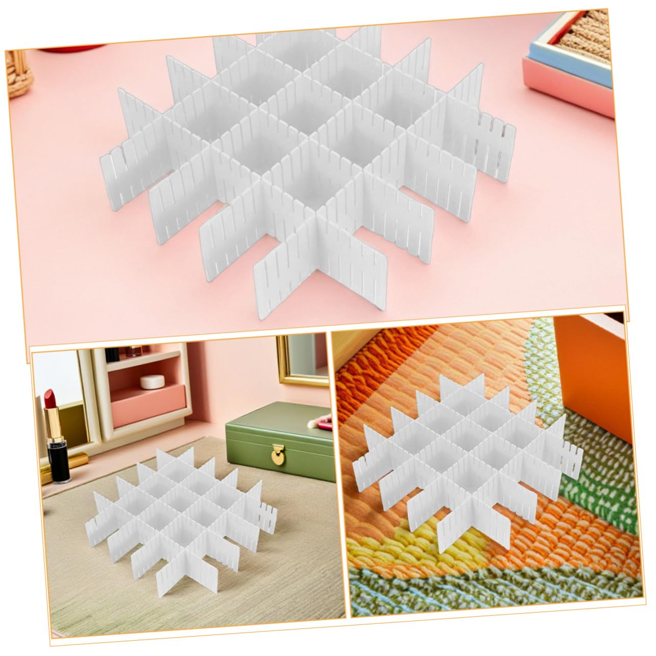 Gatuida 16 Pezzi Organizzatori Cassetto Regolabili Separatore Bianco Flessibile per Biancheria Intima Calze Sciarpe e Trucco con Layout Griglia DIY per Cucina Bagno e Camera da Letto