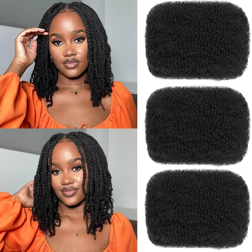 Afro Kinky Bulk Human Hair - 100% Natural Curly Texture, Perfect for Braids, Twists, Crochet, and Protective Styles (Natural Black, 10 Inch (Pack of 3))