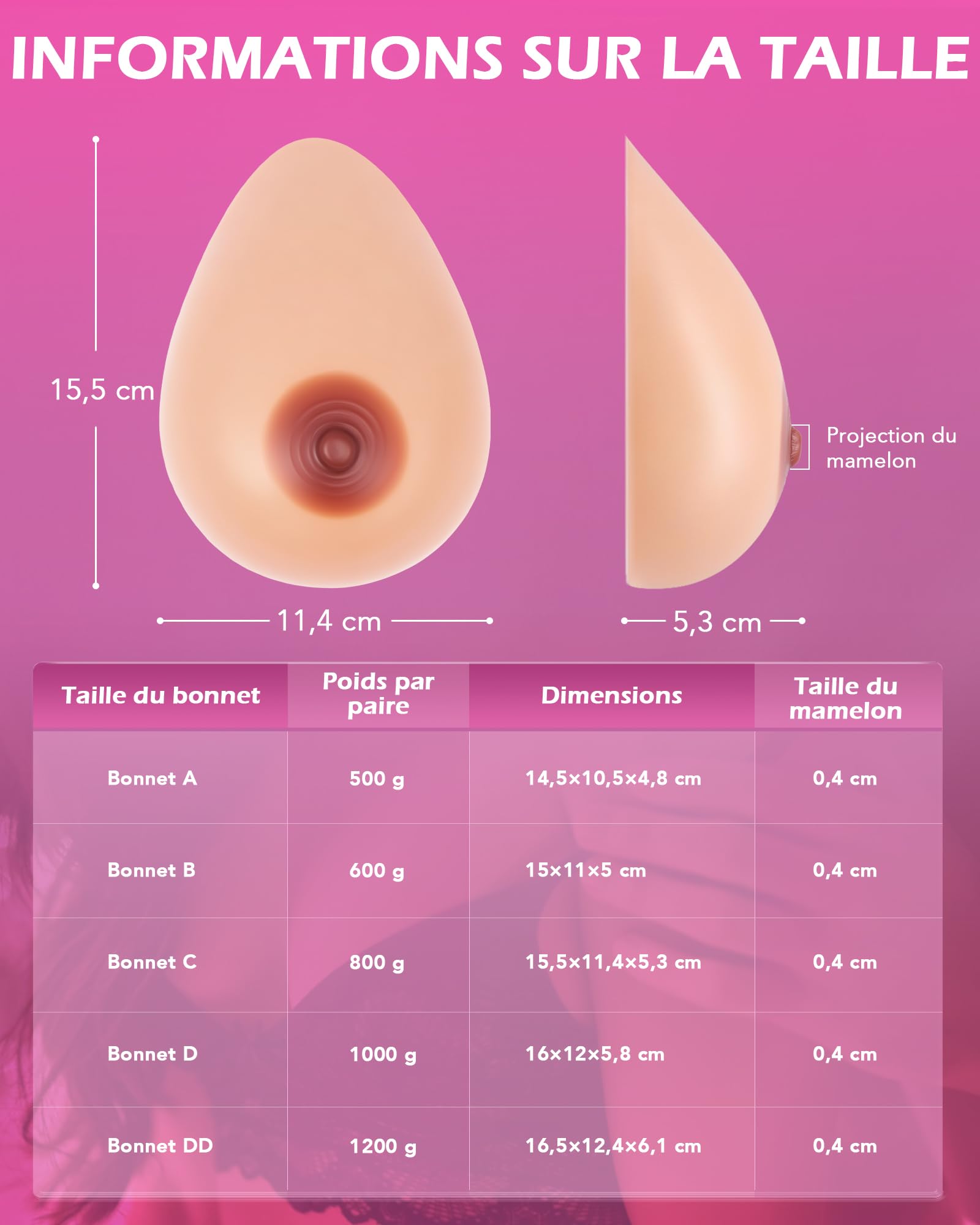 SENSUA Prothèses Mammaires en Silicone, Faux Seins Autocollants Réutilisables, Artificiel Poitrines de Qualité Médicale, pour Femme Cosplay Mastectomie, Bonnet C 800g Couleur Bronzage