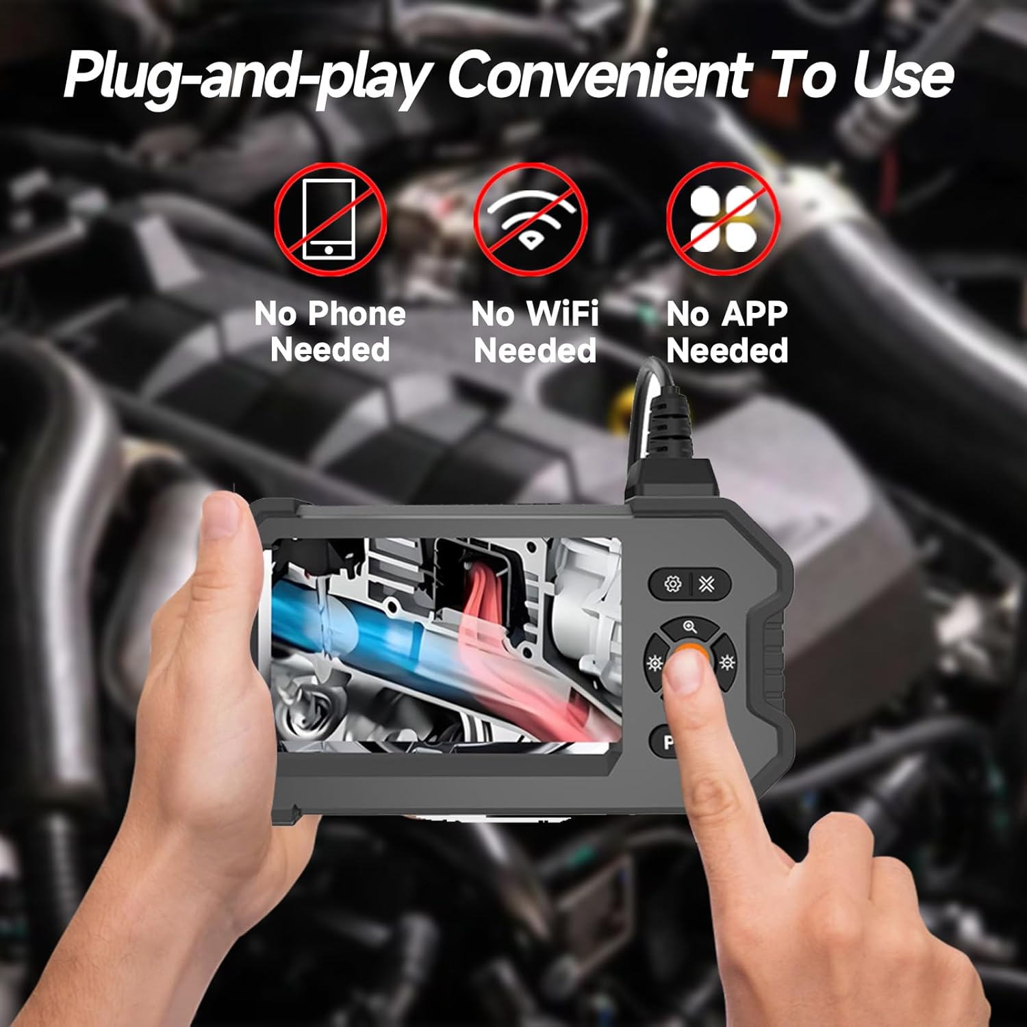 Endoscope Camera with Light, 4.3" IPS Screen HD Digital Snake Camera, IP67 Waterproof Borescope with 8 Adjustable LED Lights,HD 1080P，16.5ft Semi-Rigid Cord