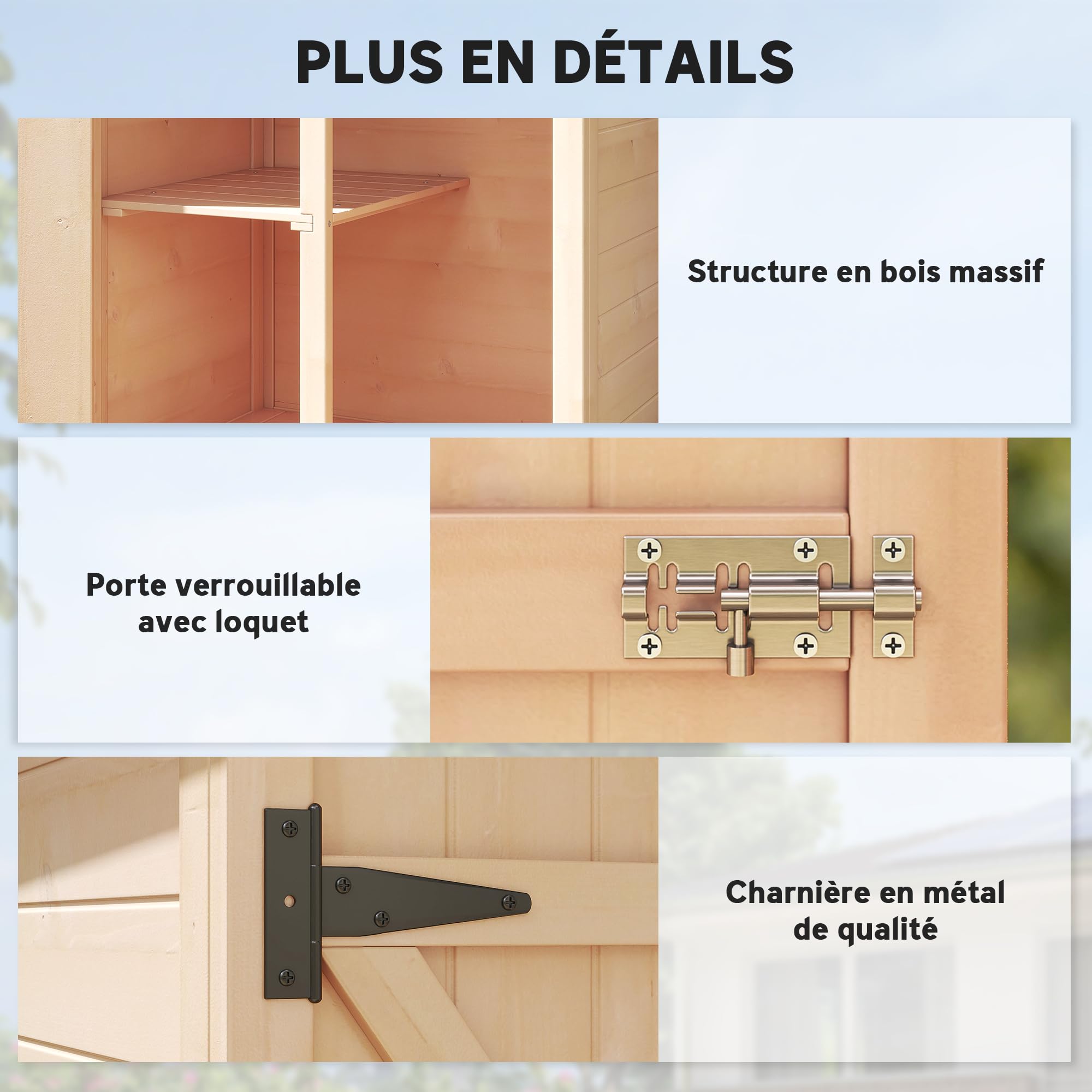 Outsunny Armoire Abri de Jardin Bois de Sapin Pré-Huilé 75x56x115cm Naturel