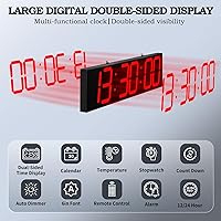 Vista 3 de Reloj digital de 28.4 pulgadas con pantalla grande, reloj colgante con pantalla digital grande de doble cara claramente visible, reloj LED