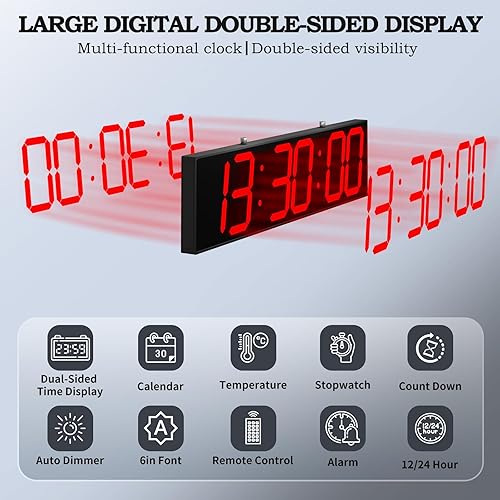 Vista 3 de Reloj digital de 28.4 pulgadas con pantalla grande, reloj colgante con pantalla digital grande de doble cara claramente visible, reloj LED
