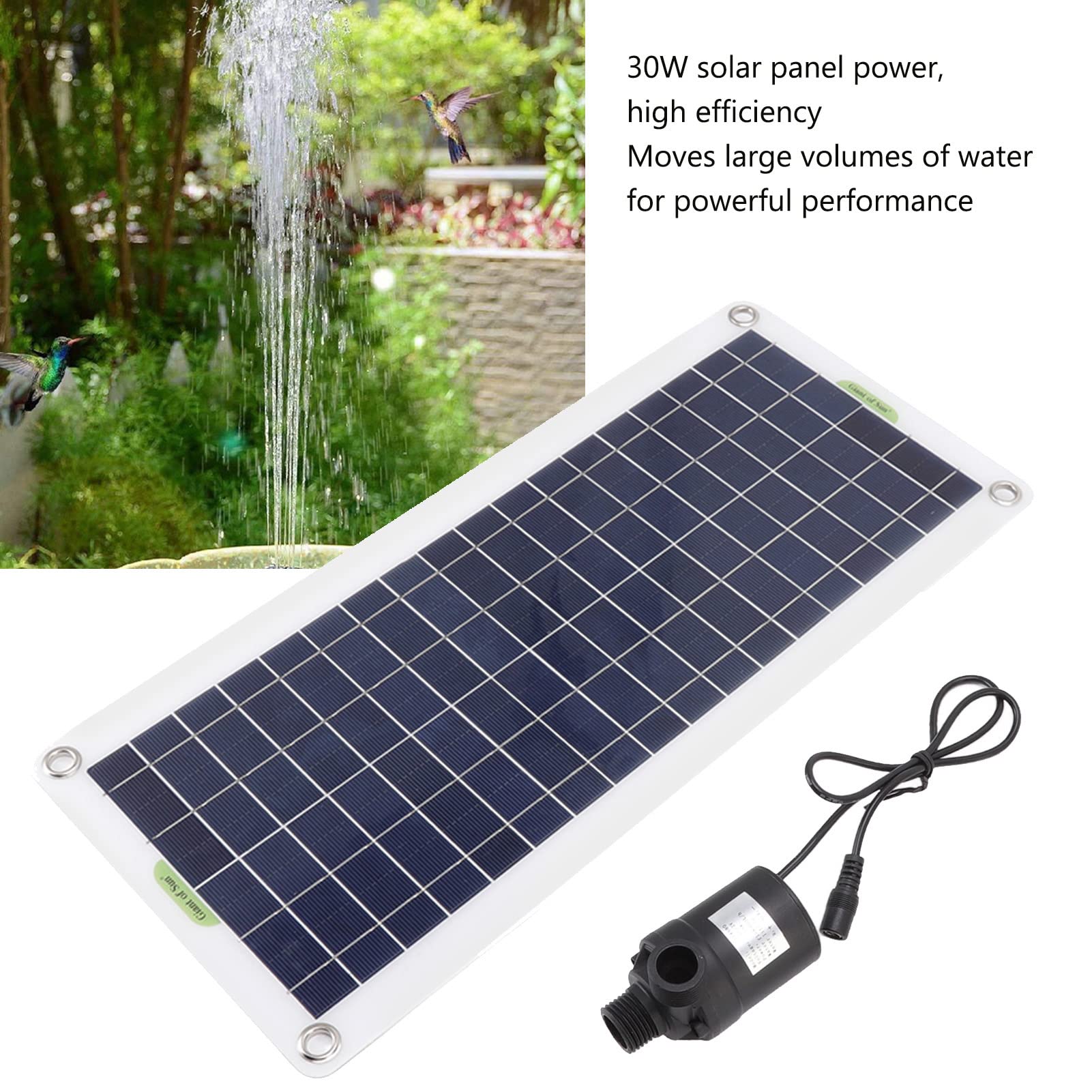 Kit de bomba de agua solar, 30W DC 12V Bomba de fuente de agua de energía solar, bomba agua de energía solar con panel solar para estanque peces estanque jardín cascada piscina