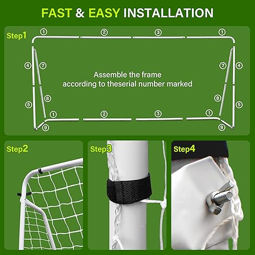 Miniatura 4 de JungleA Juego de porterías de fútbol portátiles para patio trasero para niños y adultos, juego de portería de fútbol grande de 12 x 6 pies para