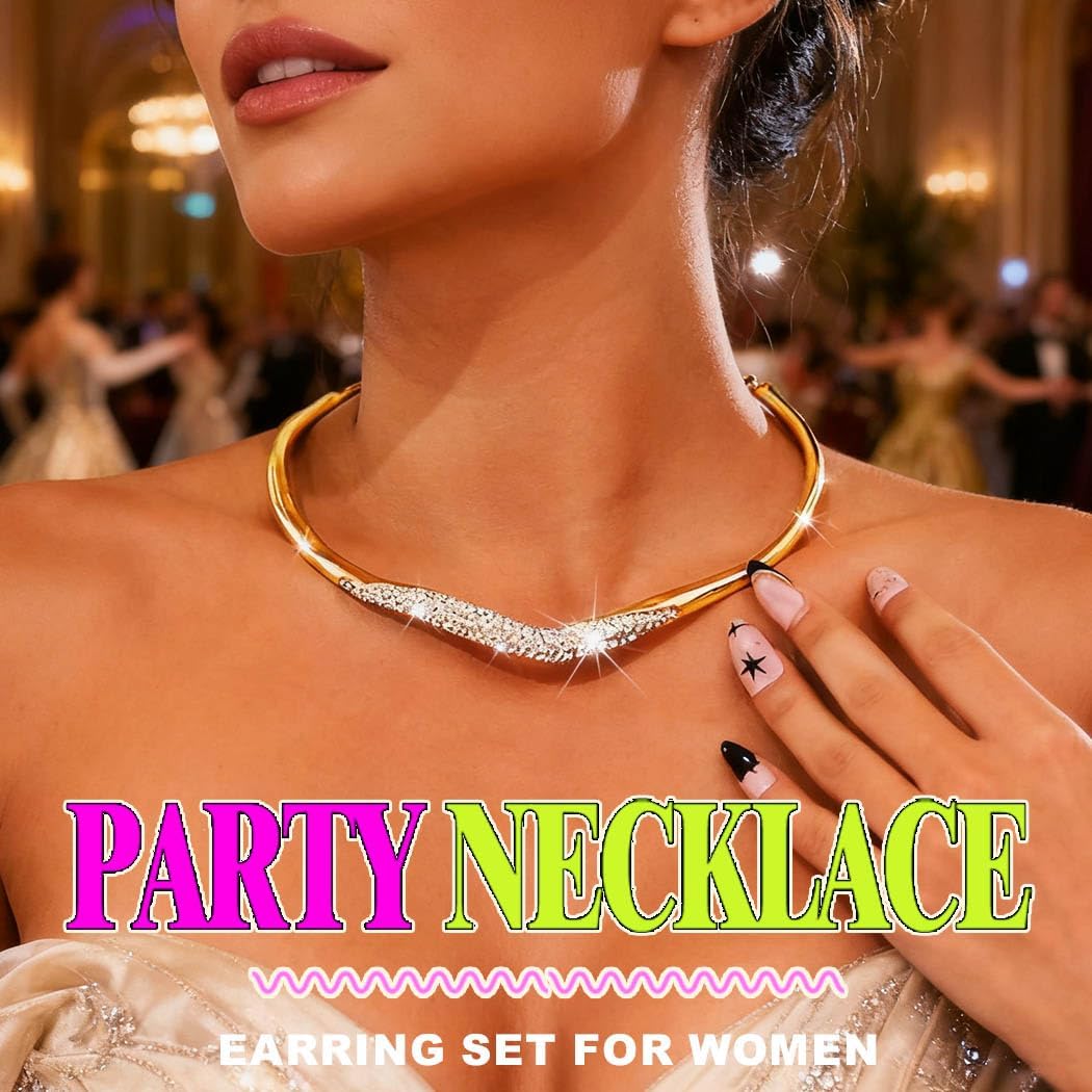 Sixexey Gold Collar Necklace Earrings Set Chunky Necklace Set African Festival Costume Neck Jewelry for Women - Image 5