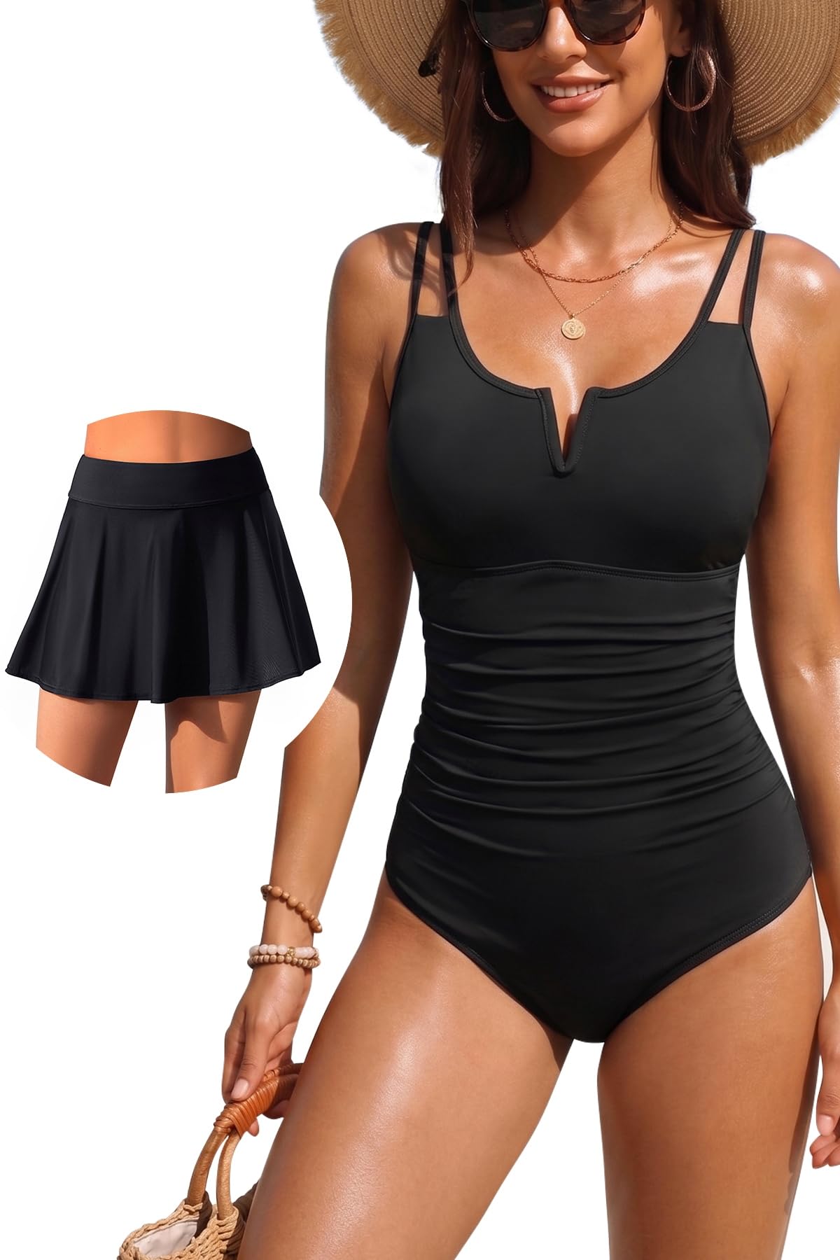 Yonique Womens One Piece Swimsuit Tummy Control - Slimming Bathing Suit V Wired Full Coverage 2026 Swimwear
