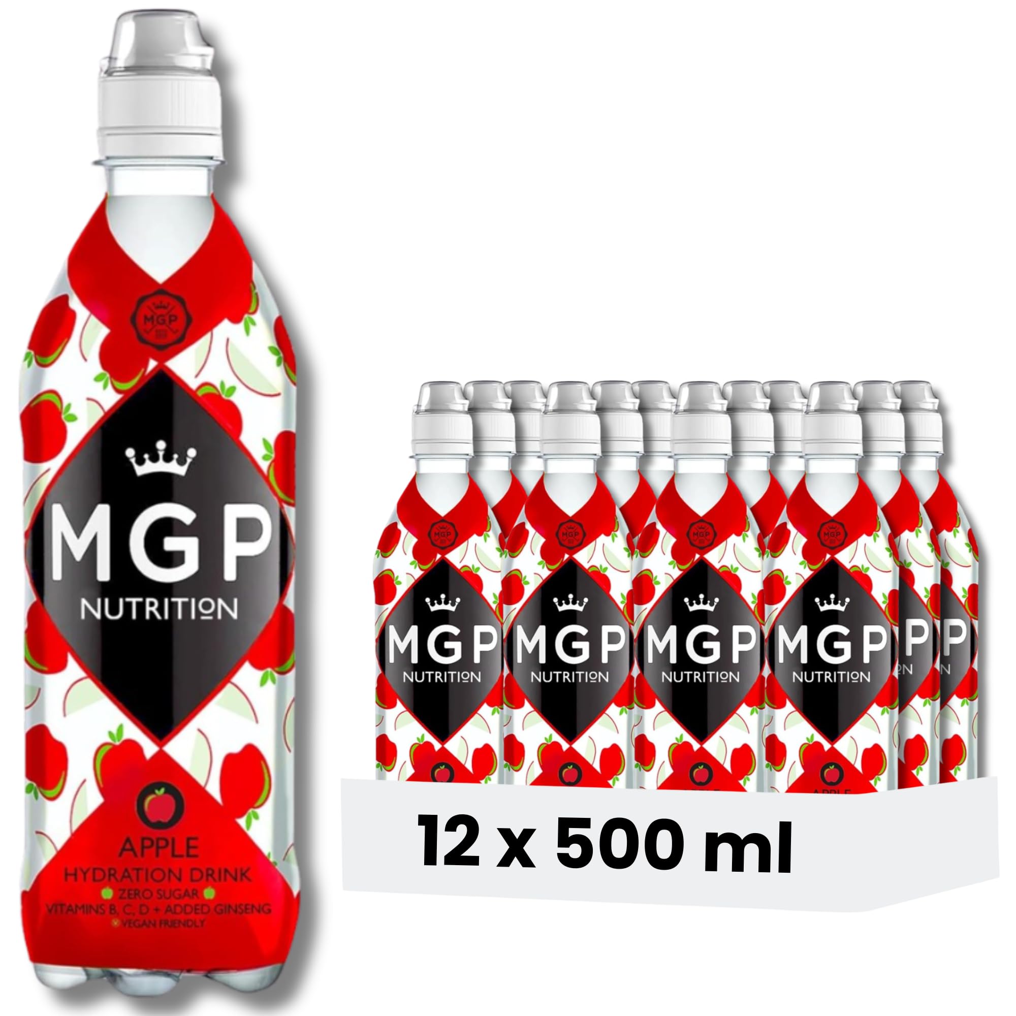 Sponsored Ad – MGP Sugar Free Hydration Drink With Essential Vitamins & Ginseng, Pack of 12, Sports Recovery Electrolytes, Low Carbs, Fat & Gluten Free, Vegan Friendly, Vitamin C, B3, B5, B1, B6, B12, D3, Apple