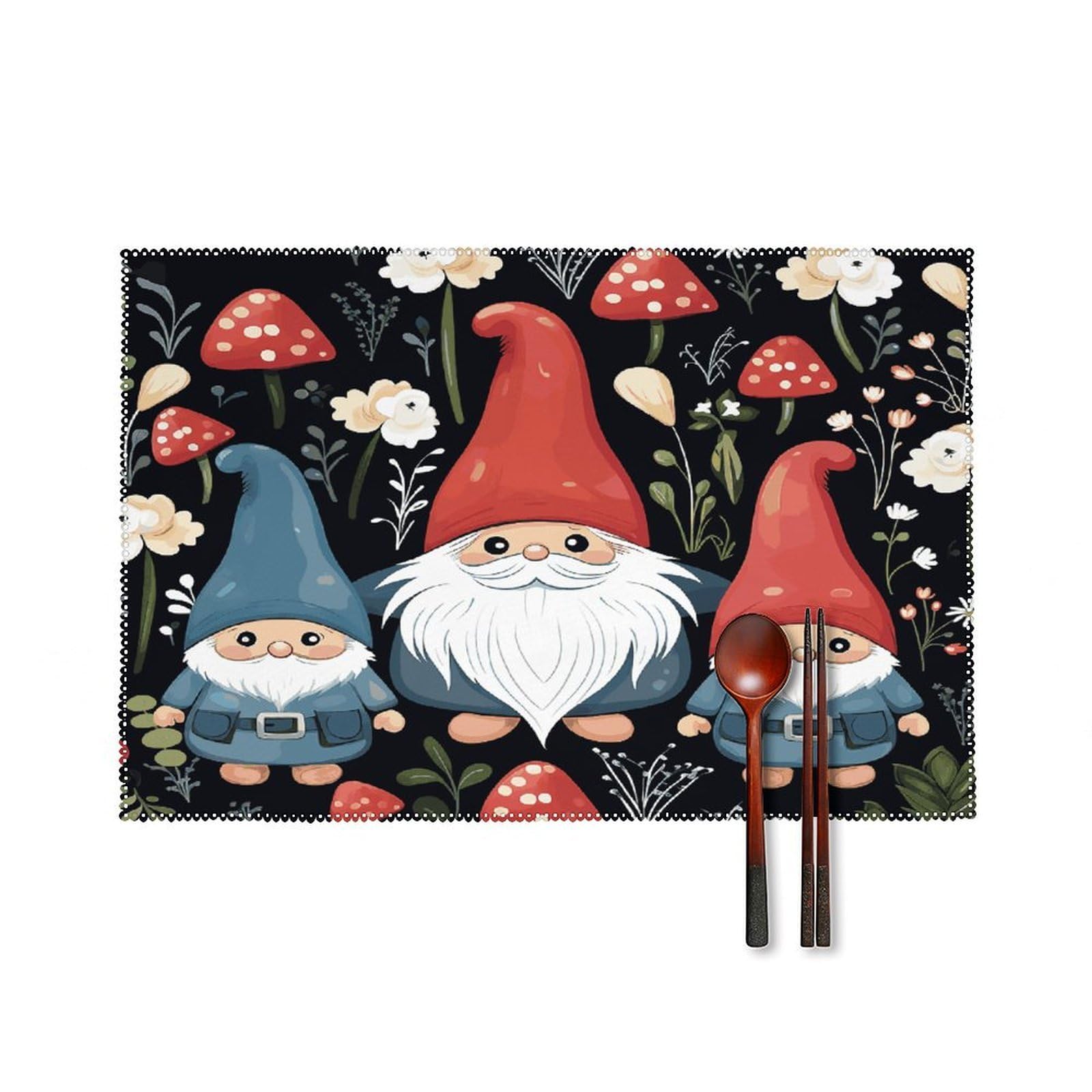 Cute Gnomes Placemat Cute Non-Slip Place Mats for Dining Table Classic Washable Placemats Set of 4 Square Outdoor Decoration Table Mats for Kitchen Home Party