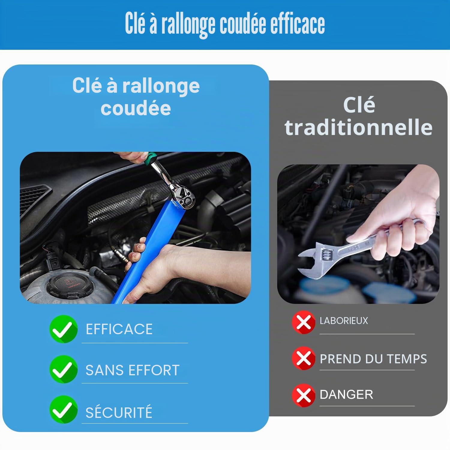 Rallonge Cliquet Professionnelle, Jeu de Clés avec 5 Adaptateurs D'entraînement 1/2", 1/4" et 3/8", Clé D'extension Coudée, pour Clé Universelle Allongée