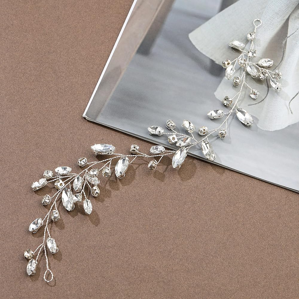 Crystal Flower Vine Headband Tiara Crown for Women Bride Flower Girls Rhinestone Elegant Floral Leaves Branch Crown Wedding Engagement Valentine's Day Anniversary Hair Accessories Jewelry(Silver) - Image 4