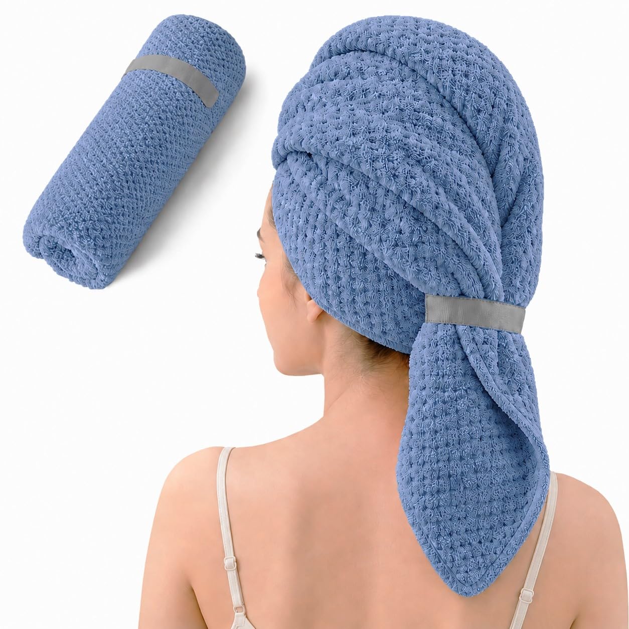 Large Microfiber Hair Wrap Towel for Women, Quick-Dry &amp; Absorbent (Blue)