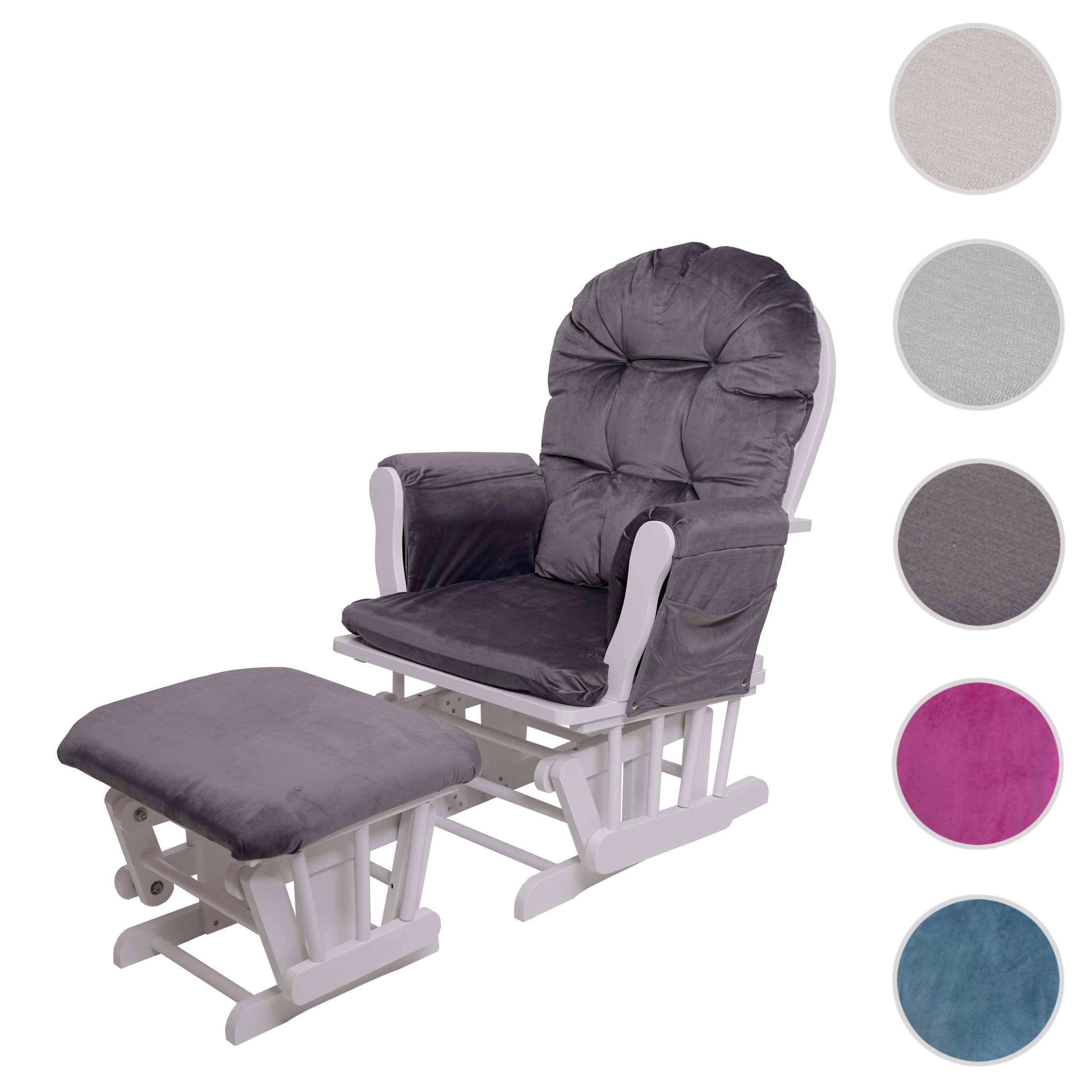 Mendler Relaxsessel HWC-C76, Schaukelstuhl Sessel Schwingstuhl mit Hocker - Samt, grau, Gestell weiß
