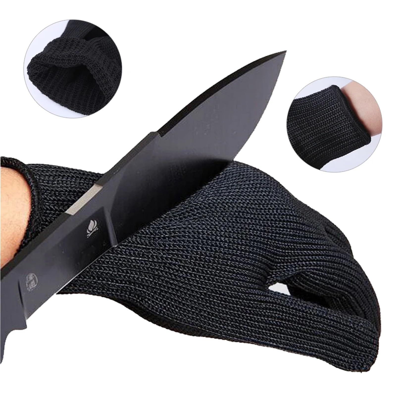 Gants anti-coupures, S de sécurité en maille métallique noire (1 paire), anti-coupures et résistants à l'usure,la boucherie, le jardinage l'autodéfense(L)