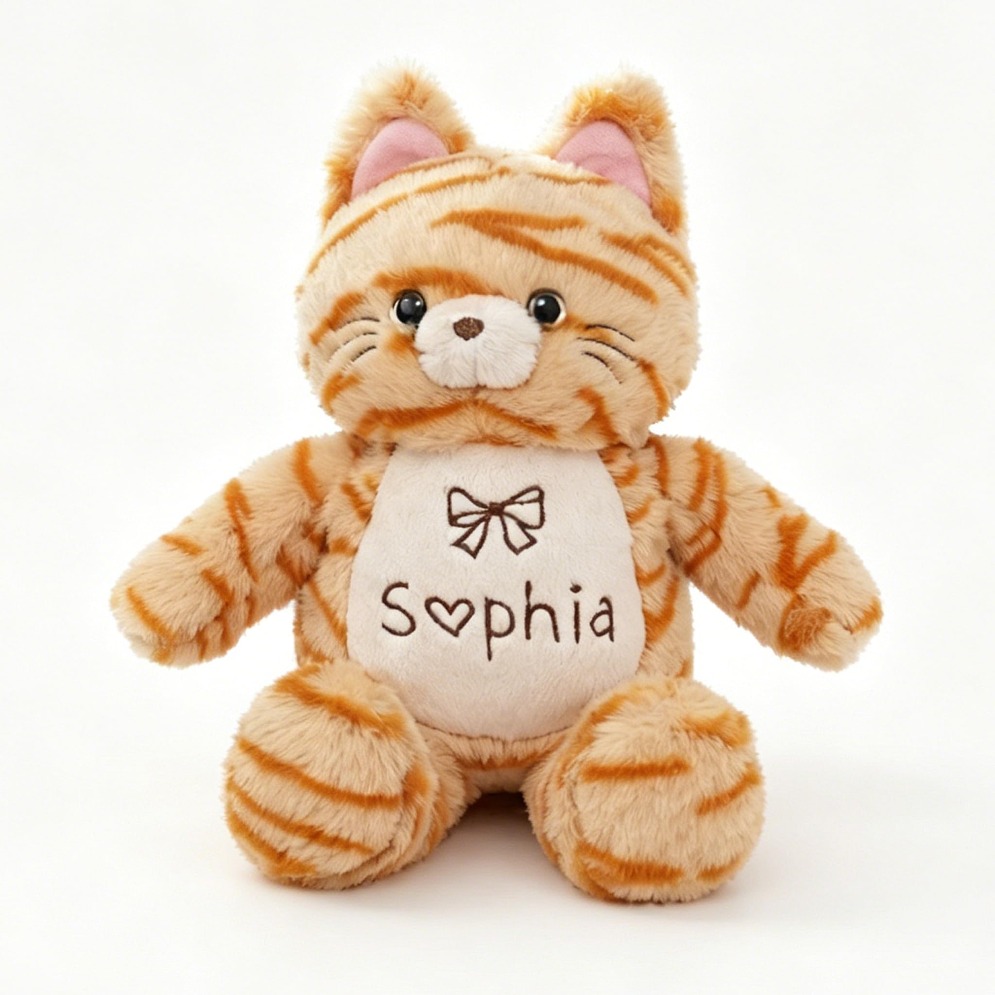 Personalised Stuffed Animals with Embroidered Name - Custom Plush Toy for Children - Soft Handmade Stitched Stuffed Animals - Personalised Baby Gift for Christmas, Easter or Birthday (Cat)