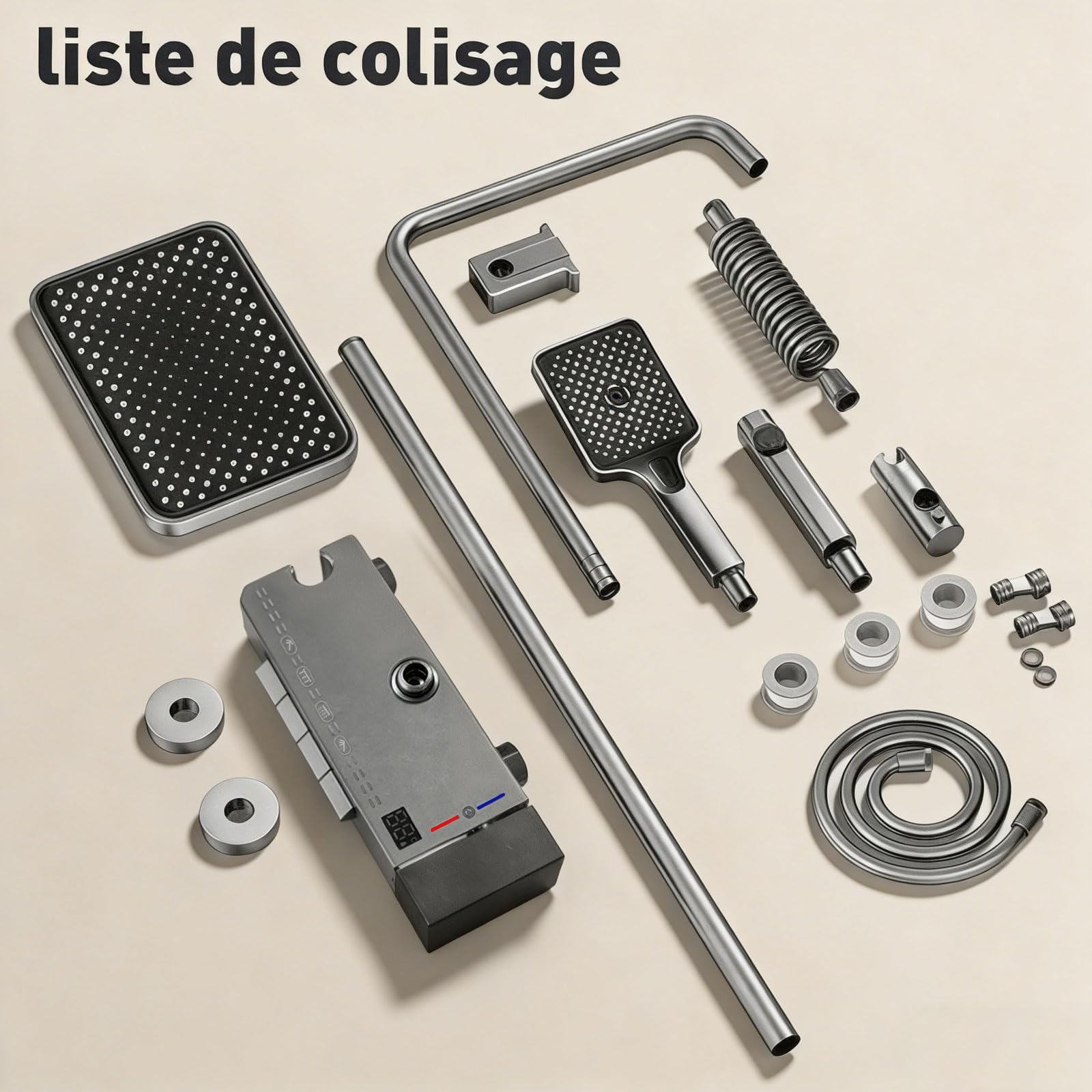 Colonne de Douche Thermostatique Titanium 4 en 1 | Colonne de Douche avec Mitigeur | Écran LED | Effet Pluie 30cm | Hauteur Réglable 83-110cm, pour Baignoire et Salle de Bain