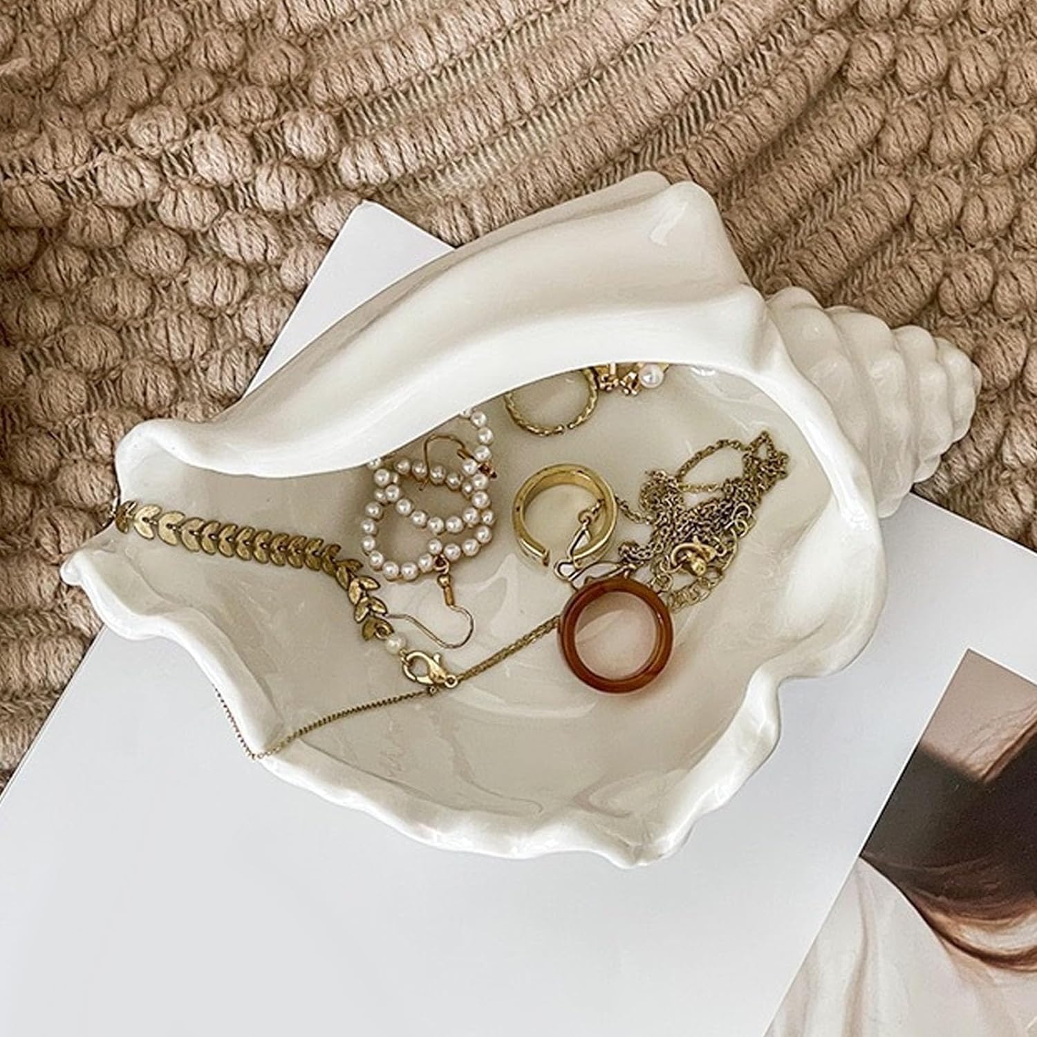 Vassoio Conchiglia Ceramica - Portagioie Decorativo 17x18 Cm, Per Dessert E Chiavi