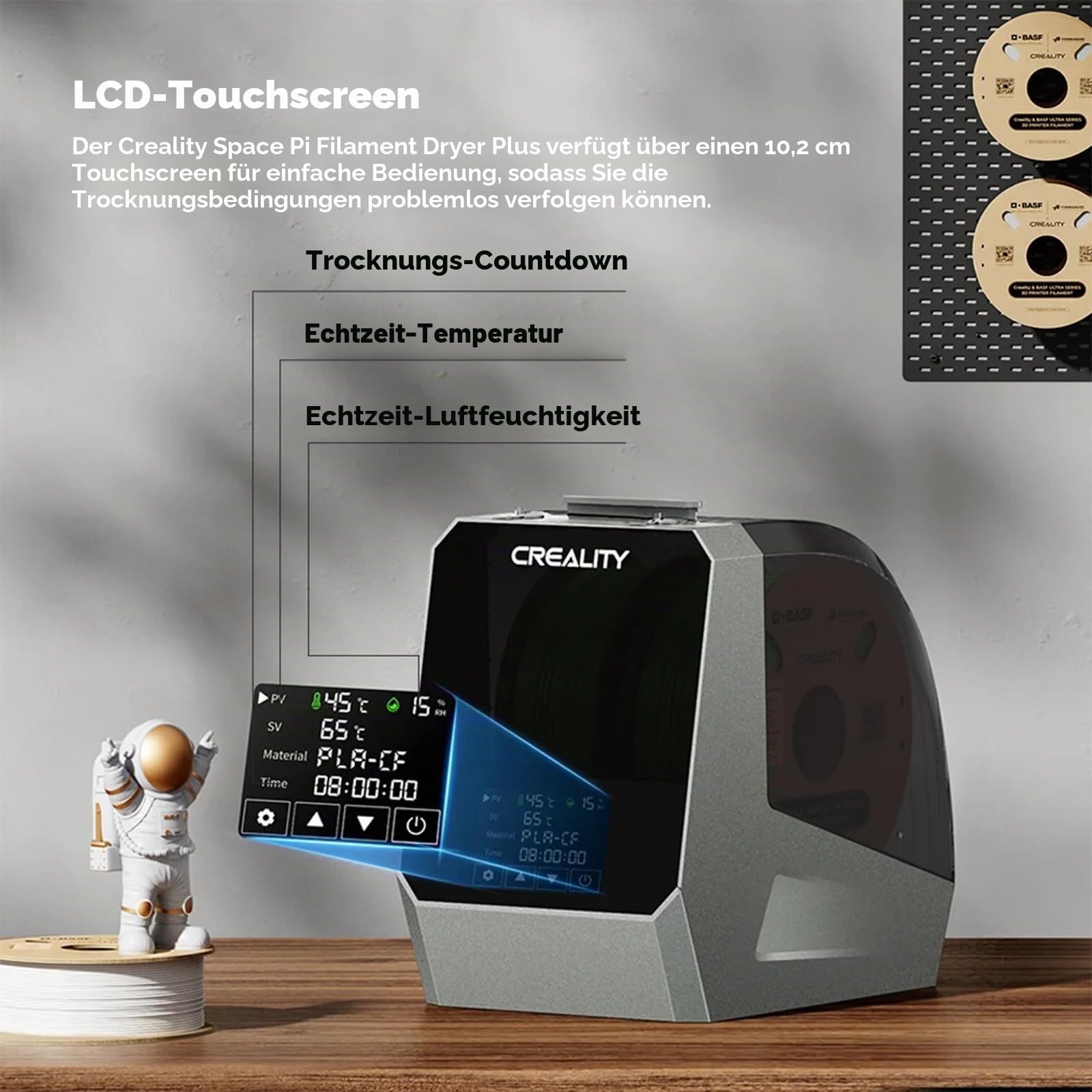Creality Offizieller Space PI Filament Trockner Plus, 2 Rollen 3D-Drucker Filament Trockner Box mit 360° Heizung, Filament Dehydrator Aufbewahrungsbox für PLA ABS PETG TPU Nylon Filament 1.75mm 2.85m