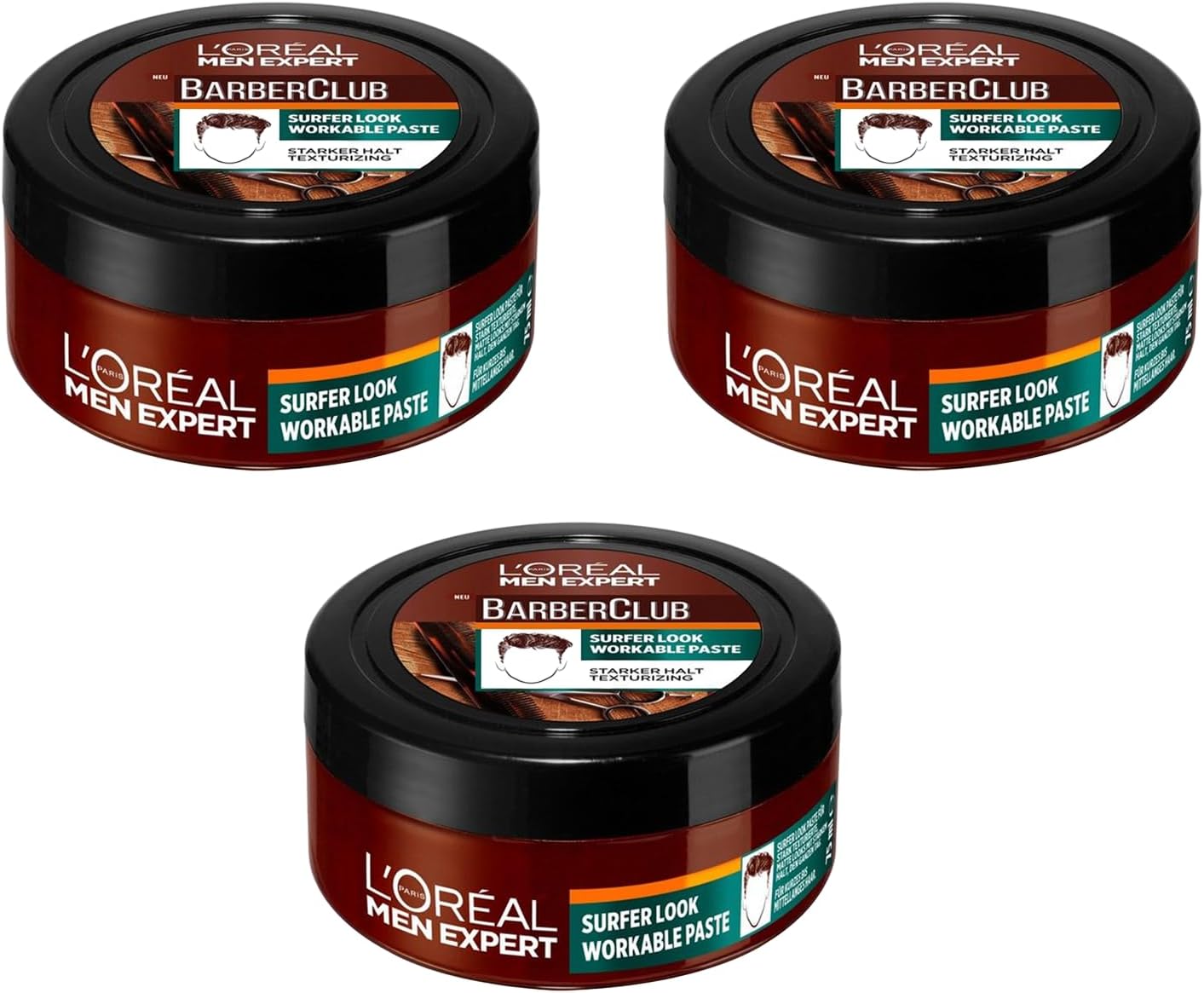 3 x L’Oreal Paris Men Expert Barber Club Surfer Look Workable Hair Paste, 75 ml Each