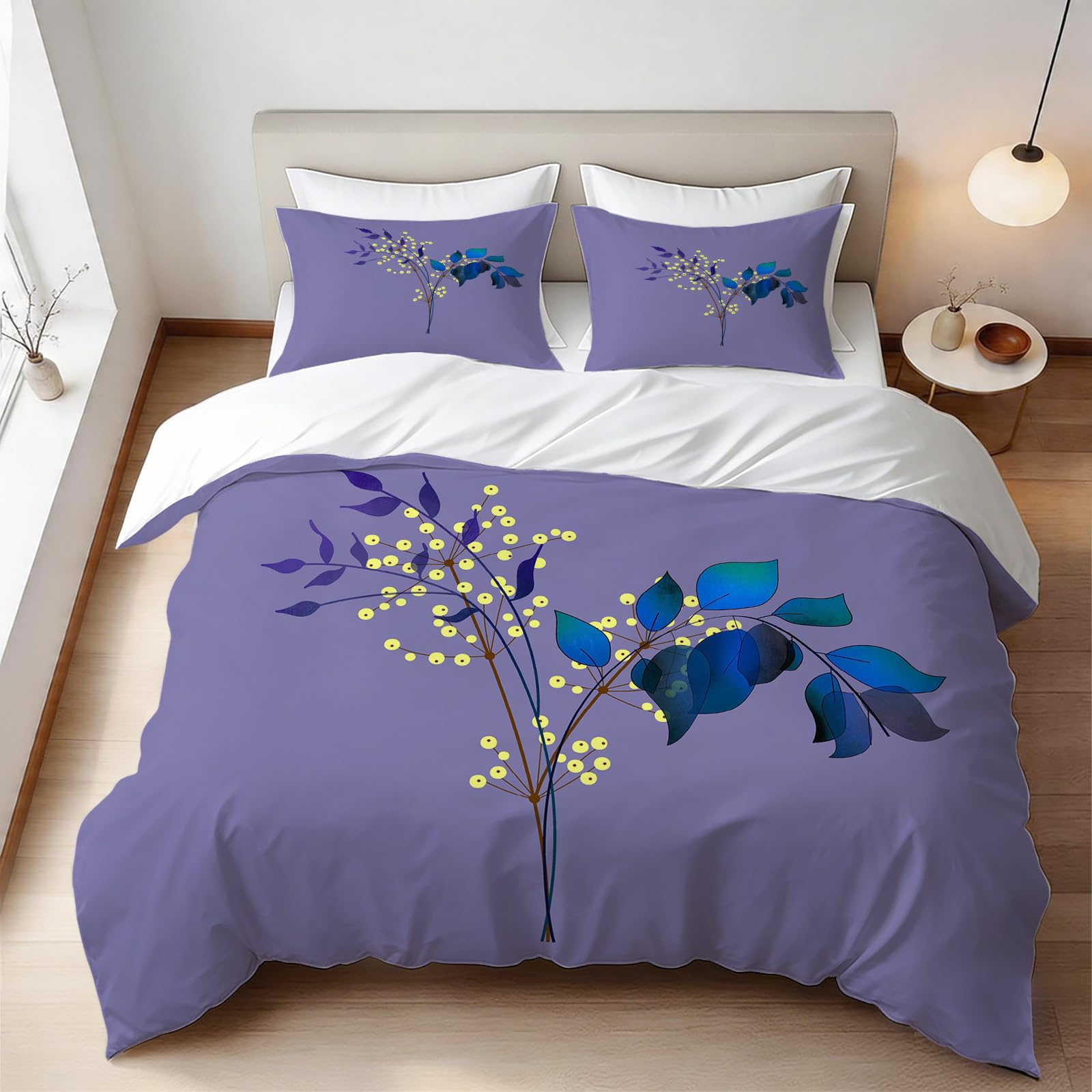 Housse de couette 200x200 cm fleurs aquarelle en microfibre imprimée 3D avec 2 taies