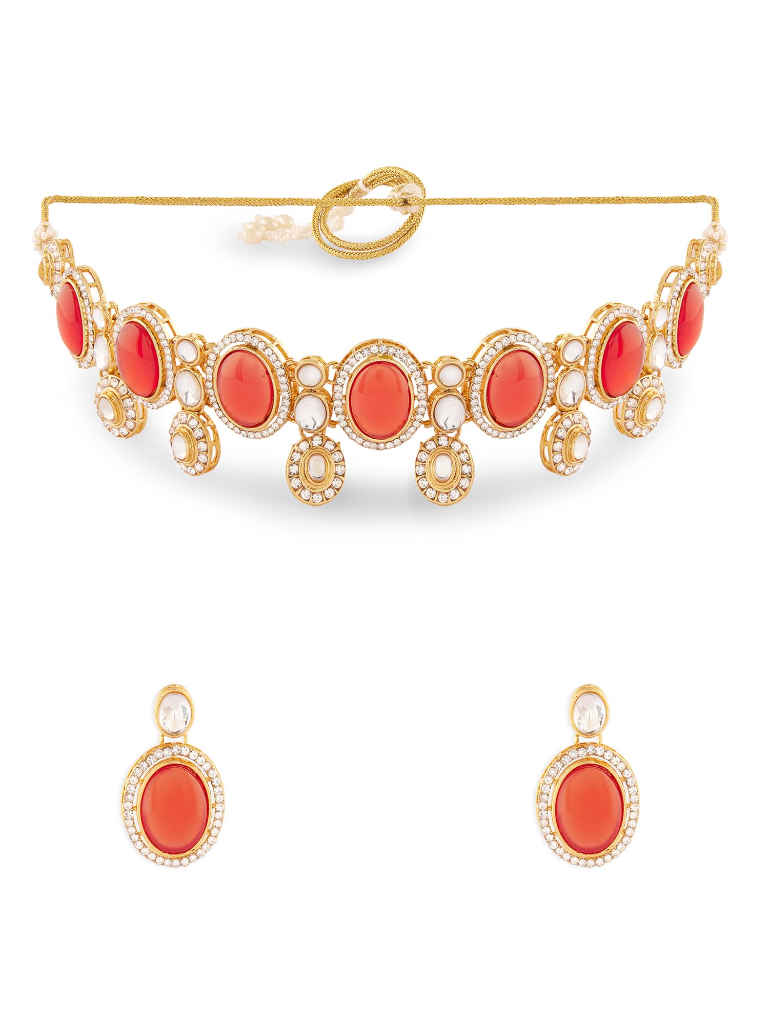 ZAVERI PEARLS Orange Stones Austrian Diamonds Embellished Choker Necklace & Earring Set For Women-ZPFK18074 (B0D3D9QGH4) Amazon Price History, Amazon Price Tracker