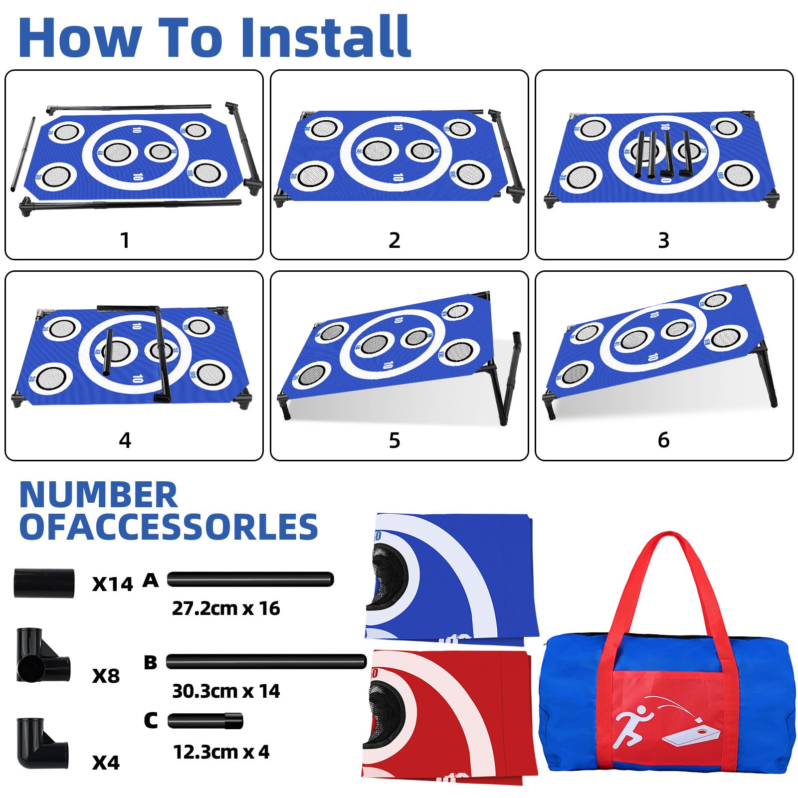NZQXJXZ Cornhole Spiel Outdoor, Tragbar Cornhole Toss Set mit 8 Cornhole Säckchen und Tragetasche, Ideal für Erwachsene, Familie, Garten, Rasen, Strand, Camping, 3 x 2 Ft