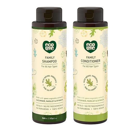 ecoLove - Juego de champú y acondicionador natural para todo tipo de cabello - Seguro para toda la familia - Sin SLS ni parabenos - Con extracto de