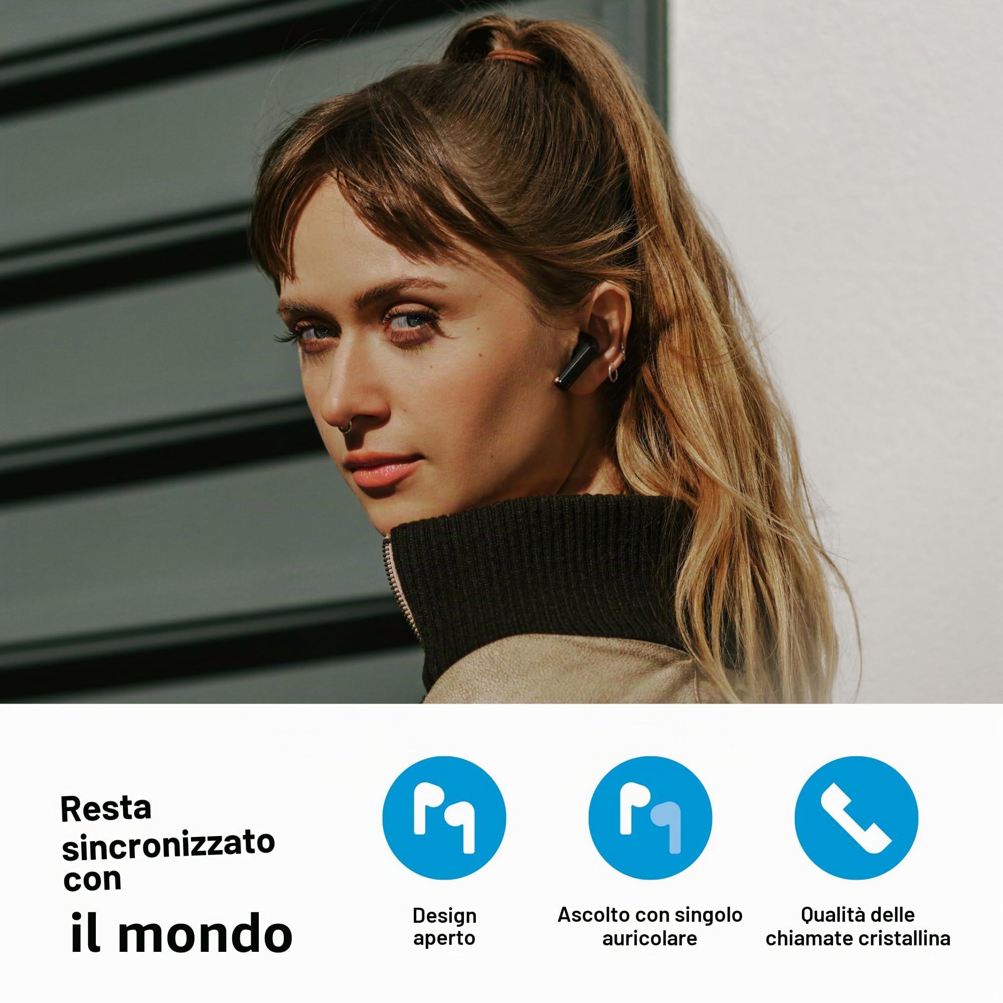 Sennheiser ACCENTUM Open Wireless Earbuds – Design Open Ear, Suono Dinamico e Bluetooth 5.3, Protezione dagli Spruzzi IPX4, Autonomia di 28 Ore, Custodia di Ricarica USB-C, Ideali per Musica, Nero