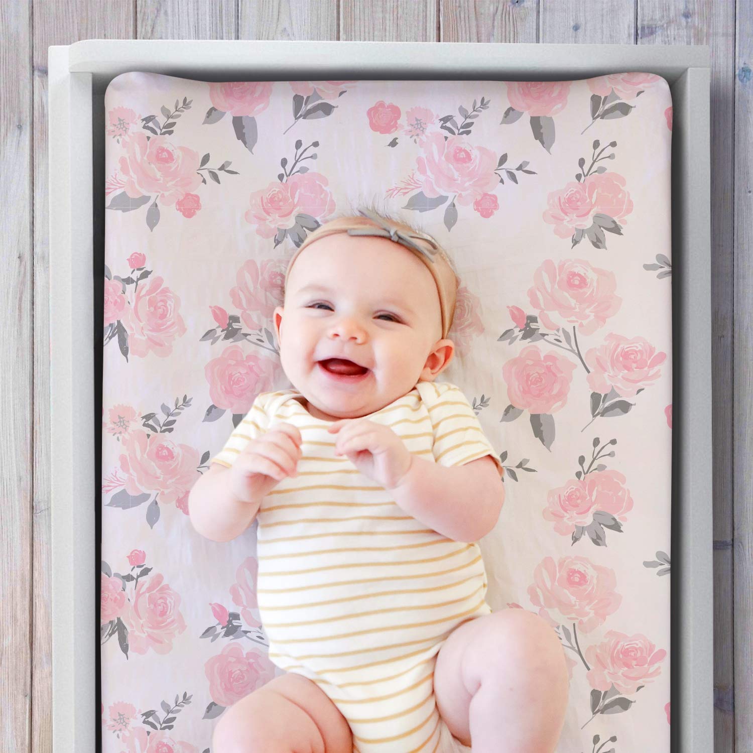 The Peanutshell Pink Floral Changing Pad Cover Set for Baby Girls | 2 Pack Set | Pink Roses & Ditsy Floral : Baby