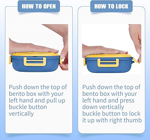 Miniatura 4 de Pedeco Caja Bento de acero inoxidable para niños, diseño de 3 compartimentos, juego completo de almuerzo con cubiertos portátiles, ideal para niños