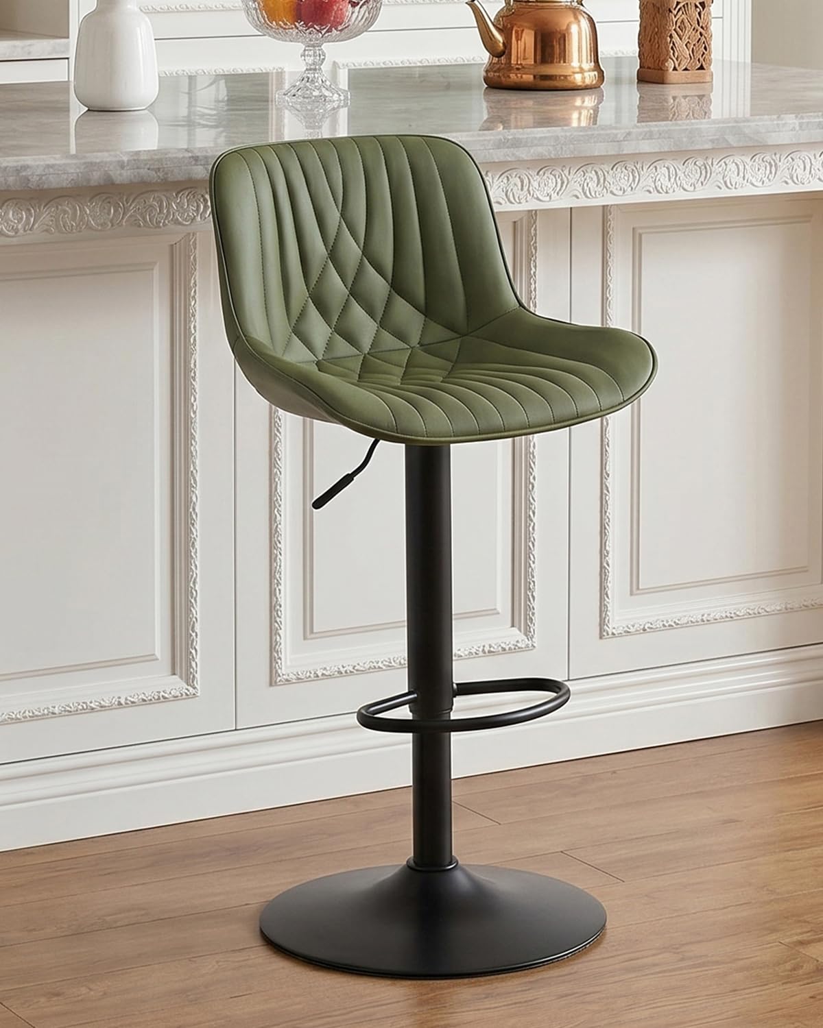 YOUTASTE Barhocker Höhenverstellbar, Barstühle Drehbar mit Lehne, Olivgrün