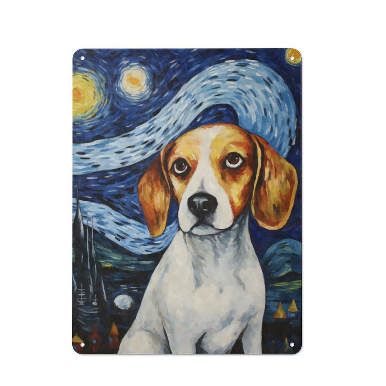 Junmoney Beagle Dog Starry Night Retro Metal Sign 40X30cm For Bar Or Restaurant, For Kitchen And Home Bar Decor, For Home Office And Studio Walls