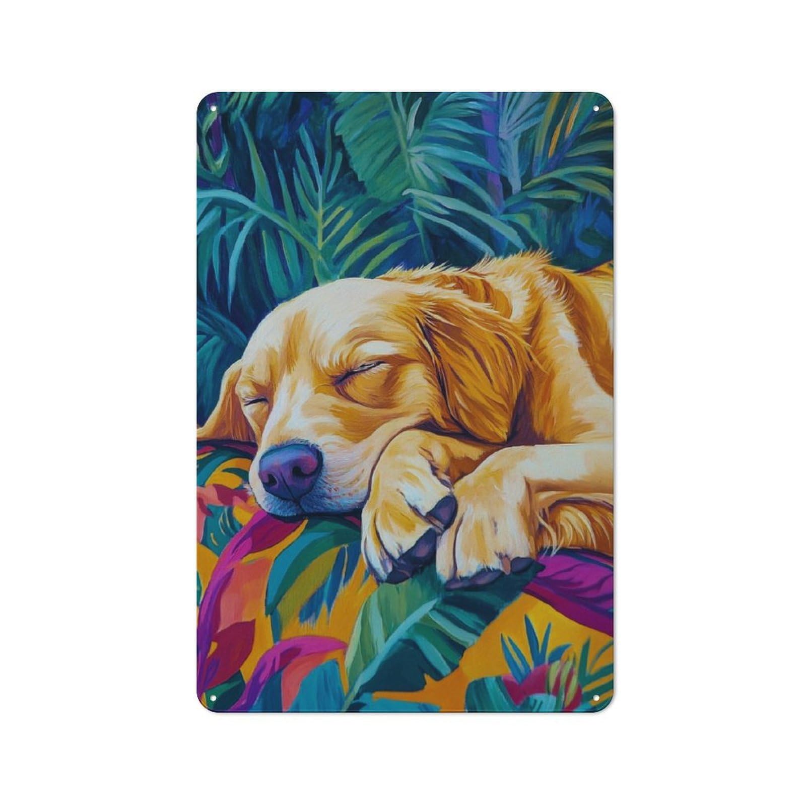 Junmoney Sleeping Golden Retriever Tin Wall Plaque 30X20cm With For Man Cave Or Games Room, A Housewarming Gift For Leisure-Room Decor Enthusiasts