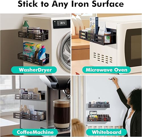 Miniatura 7 de Paquete de 4 estantes magnéticos para especias para refrigerador, estante magnético negro y nevera, organizador de gabinetes de cocina, organización