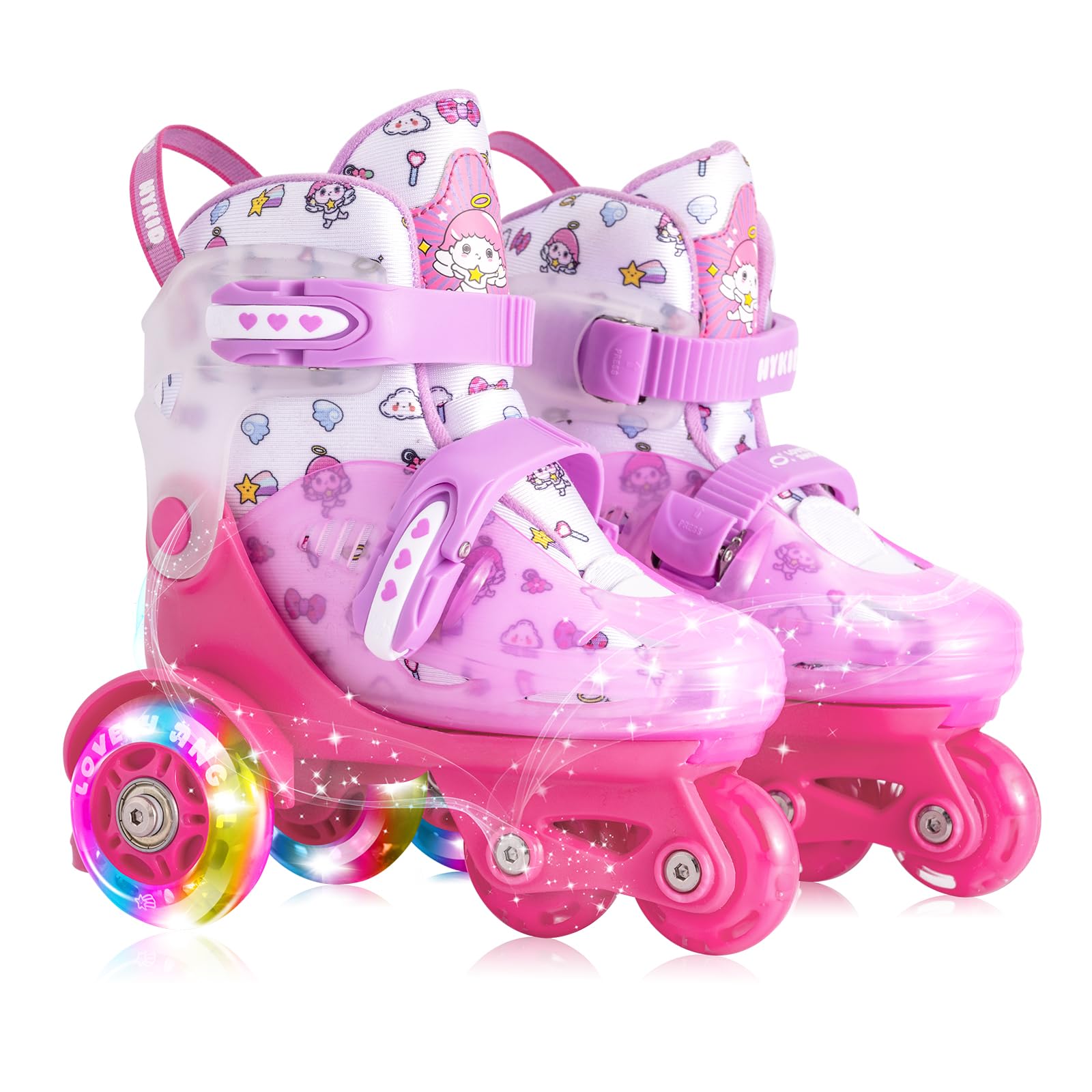 Rollschuhe Kinder,4 verstellbare Größen,Stabile und Sichere 3-Punkt-Konstruktion,Mädchen-Rollschuhe für Anfänger mit atmungsaktivem Obermaterial,Leicht und Lustig