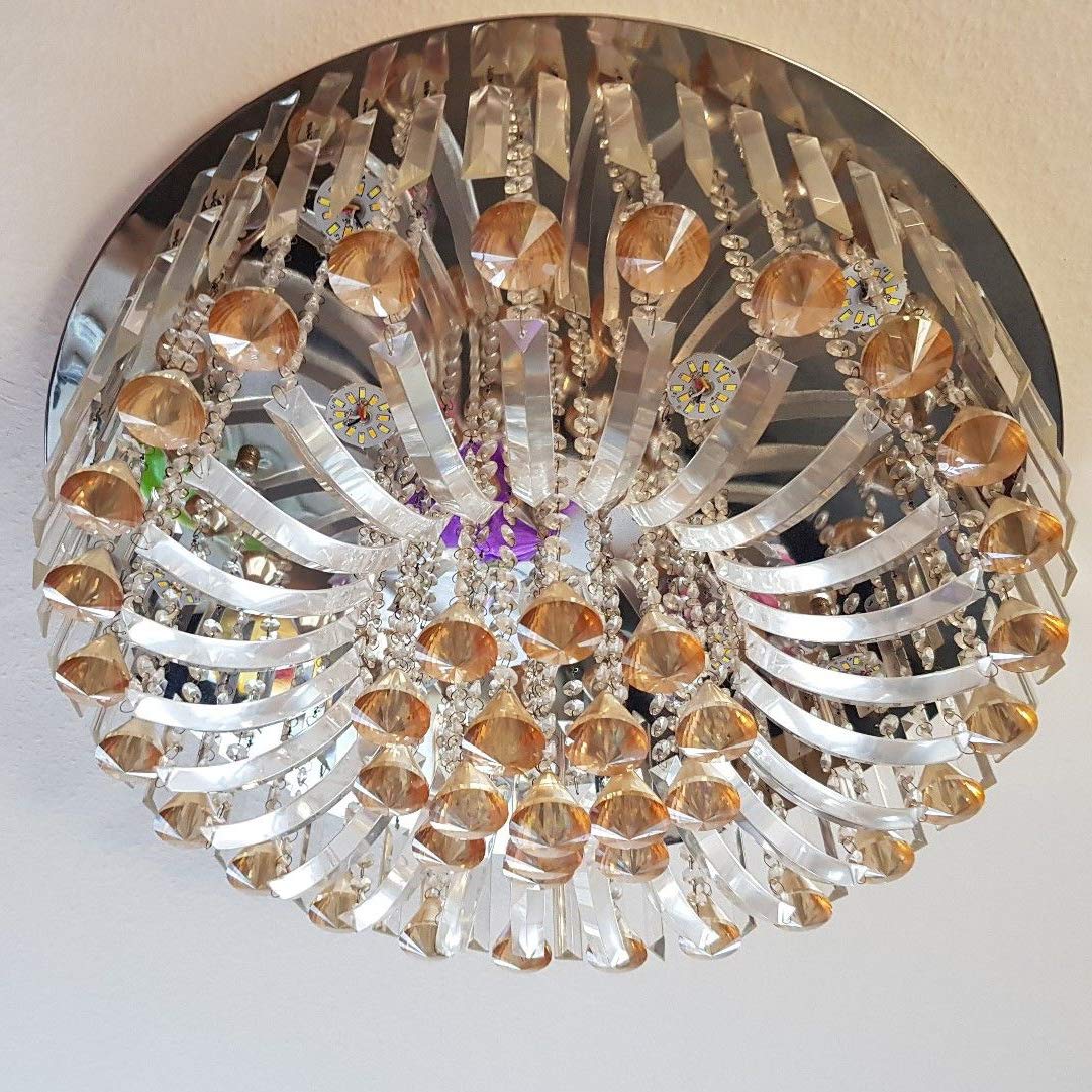 6165-50X 50cm Genuine K9 Crystal Round Flush Ceiling Light Chandelier 3 Colours + Remote (Champagne)
