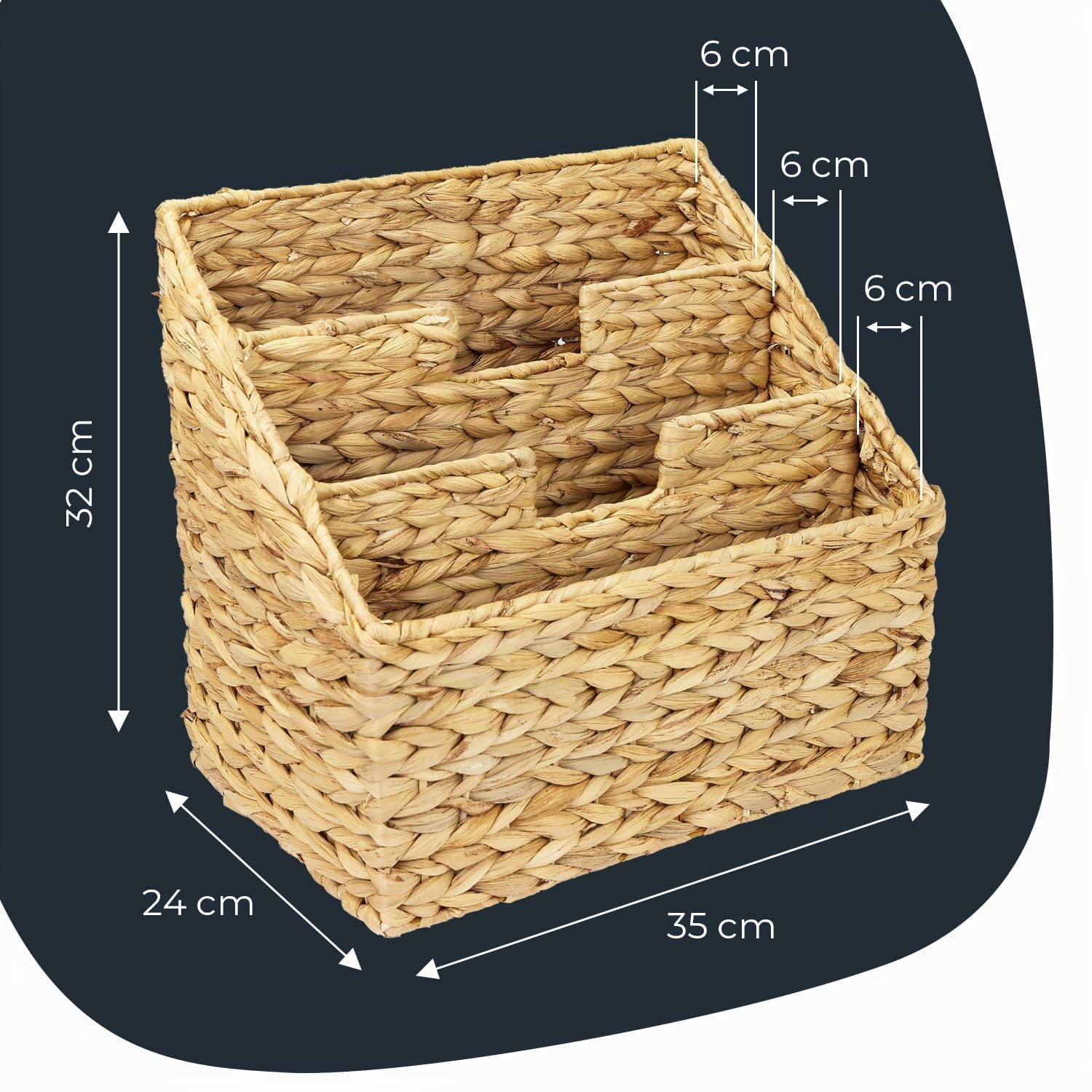 HMF Portariviste da terra, Porta riviste per Cataloghi e Giornali, intrecciato in Giacinto d'acqua | 3 Scomparti | 35 x 24 x 32 cm