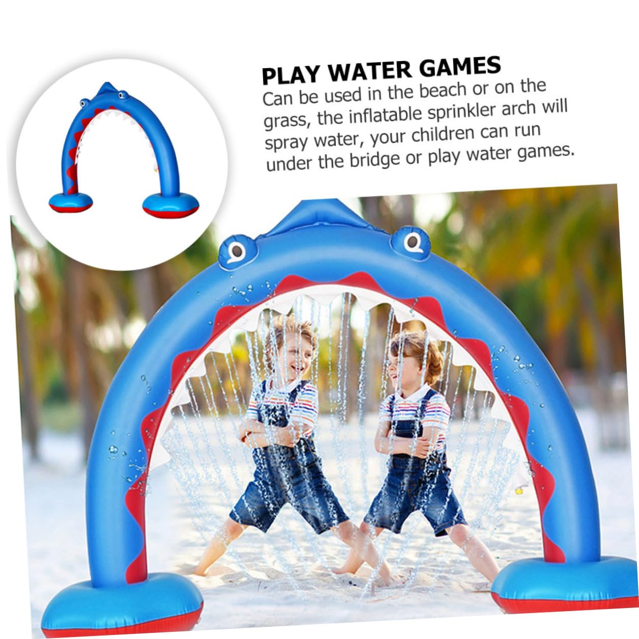 Arche Gonflable de Pulvérisation d'eau pour Garçon et Filles en PVC Bleu, Jouet D'été Extérieur Arroseur pour Jeux d'eau sur Pelouse et Interaction Parent-garçon et Filles