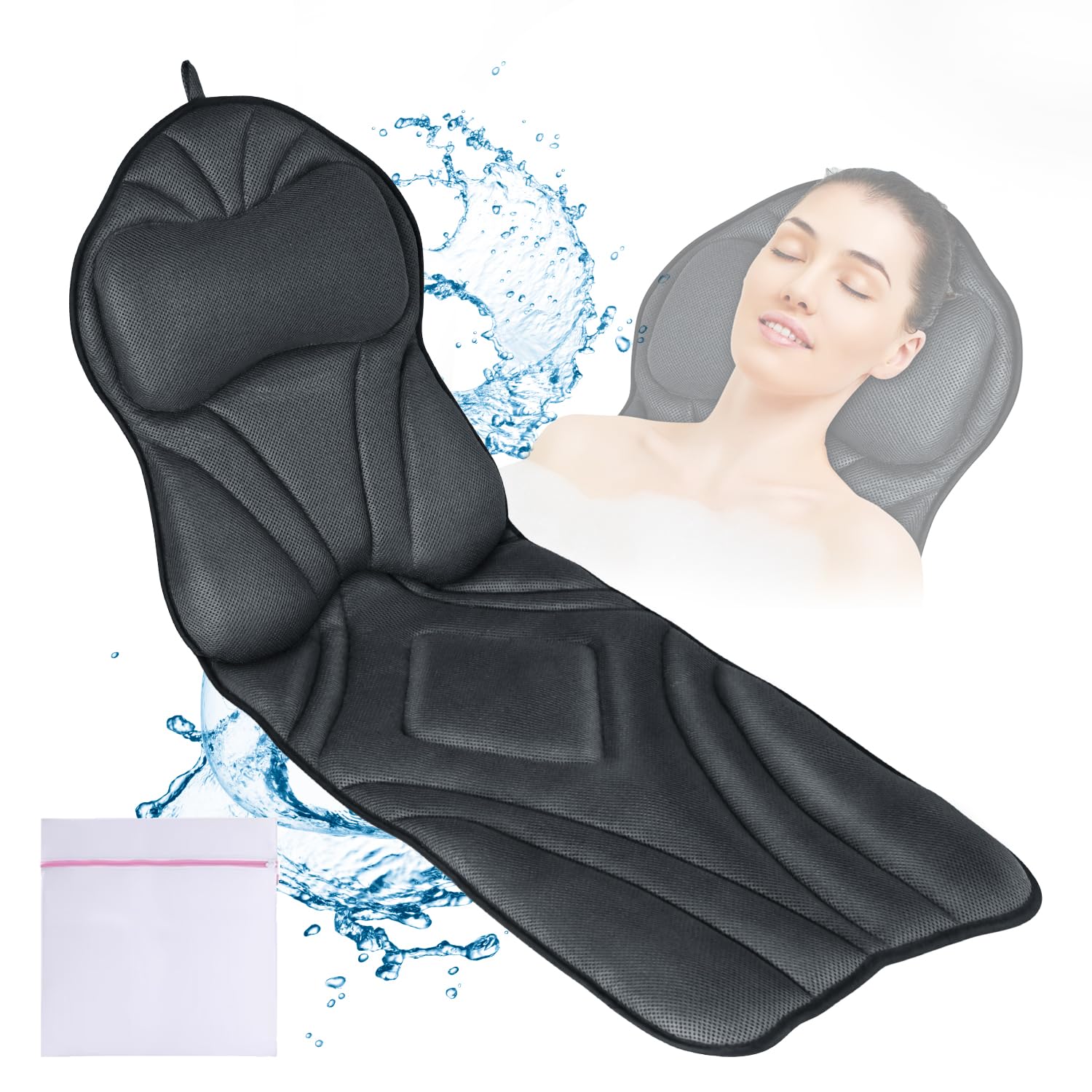 Full Body Bath Pillow for Bathtub, Luxury Bath Pillows Gifts for Women Thick Bathtub Cushion for Soaking Tub with Laundry Bag, Bathtub Pillow Luxury Bathtub Pillows for Head,Neck & Back(Dark Grey)