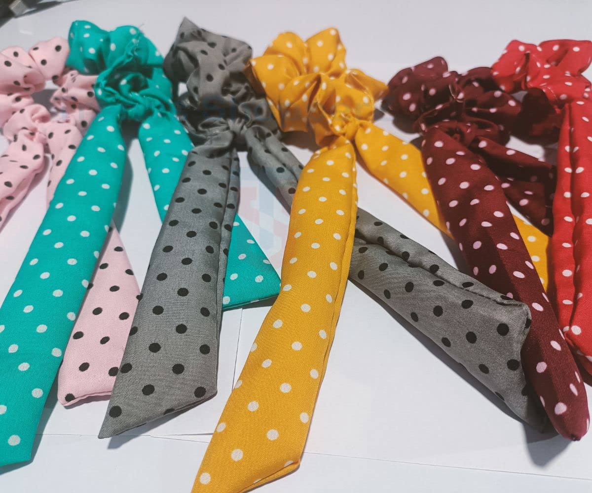 Trends ShopperZ - Set of 12 Polka Dot Knotted Bow Scrunchie Hair Rubber Band Ponytail Holder | Turban Hairband Korean Style Twisted Cross Knotted Head Band | Fabric Elastic Hair Band (B0C38YQ9DN) Amazon Price History, Amazon Price Tracker