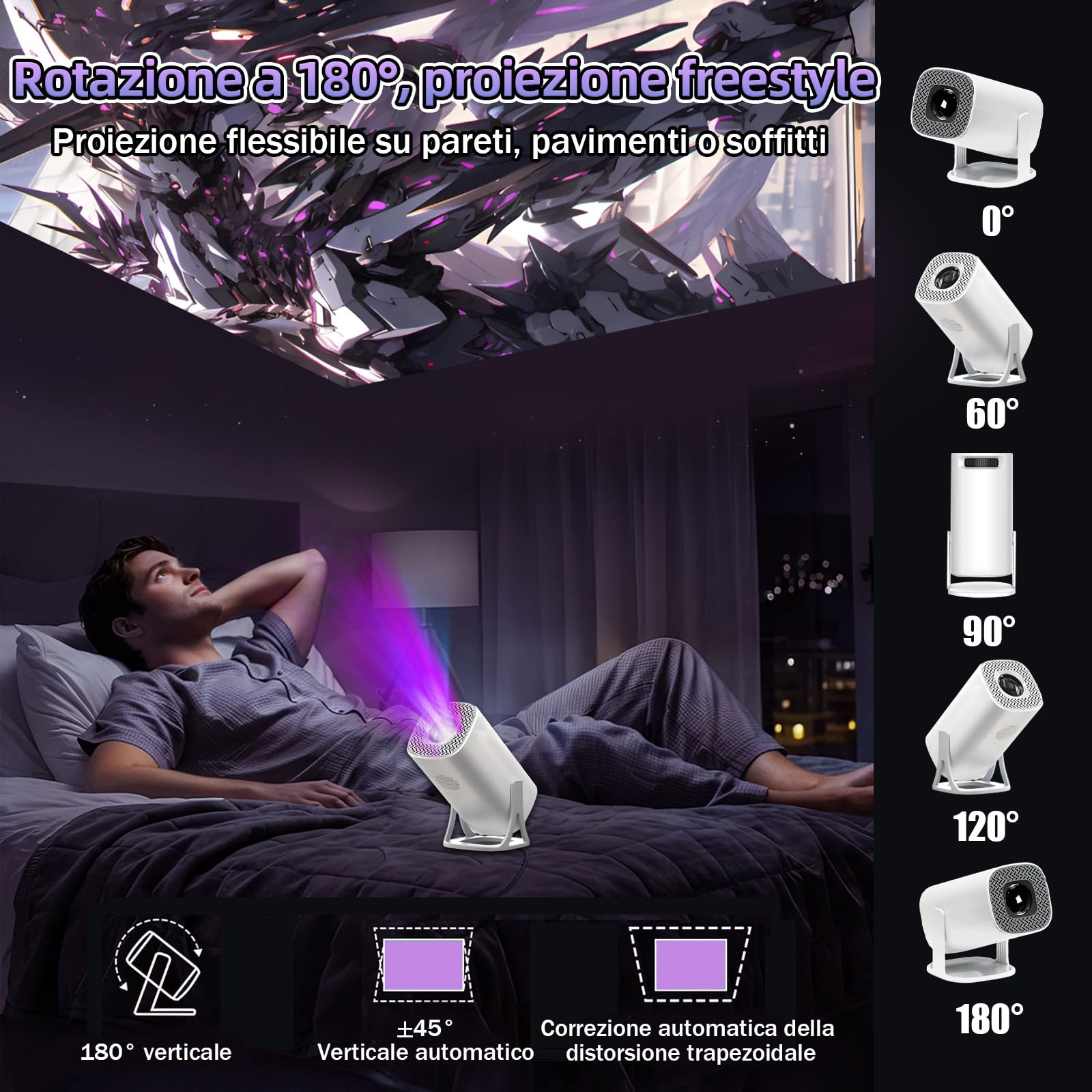 S40 Max Proiettore intelligente,36000+ giochi,14 emulatori,WiFi 2,4G+5G e Bluetooth Mini proiettore portatile,proiettori da gioco con 2 controller wireless,Android 11 per home cinema e uso all'aperto
