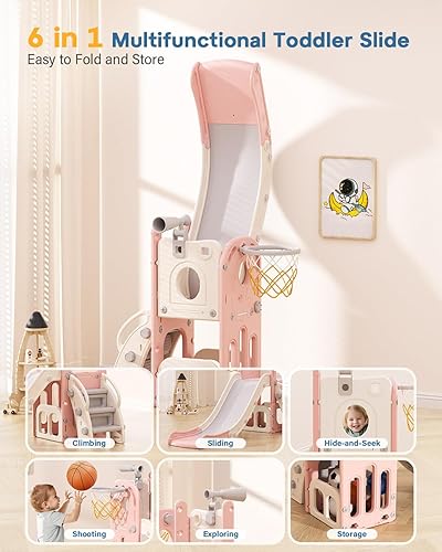 Miniatura 4 de Babytronic Tobogán para niños pequeños 6 en 1, tobogán de interior para niños pequeños de 1 a 3 años, juego de escalador para bebés en interiores y