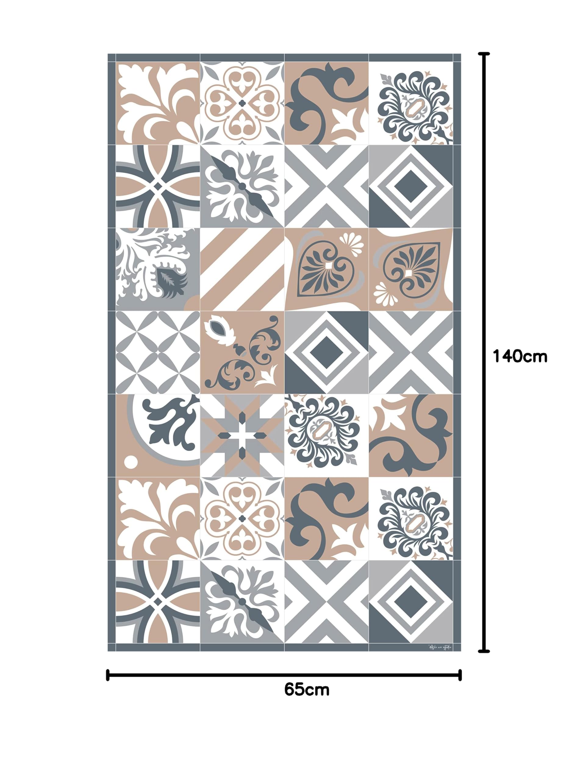 DobleUve Estudio Tapis Vinyle 32 | Brun | 65x140 cm | Tapis Cuisine | Tapis de Salon Antidérapant Antifongique Ignifuge | Tapis Enfants | Tapis Bain PVC | Tapis PVC