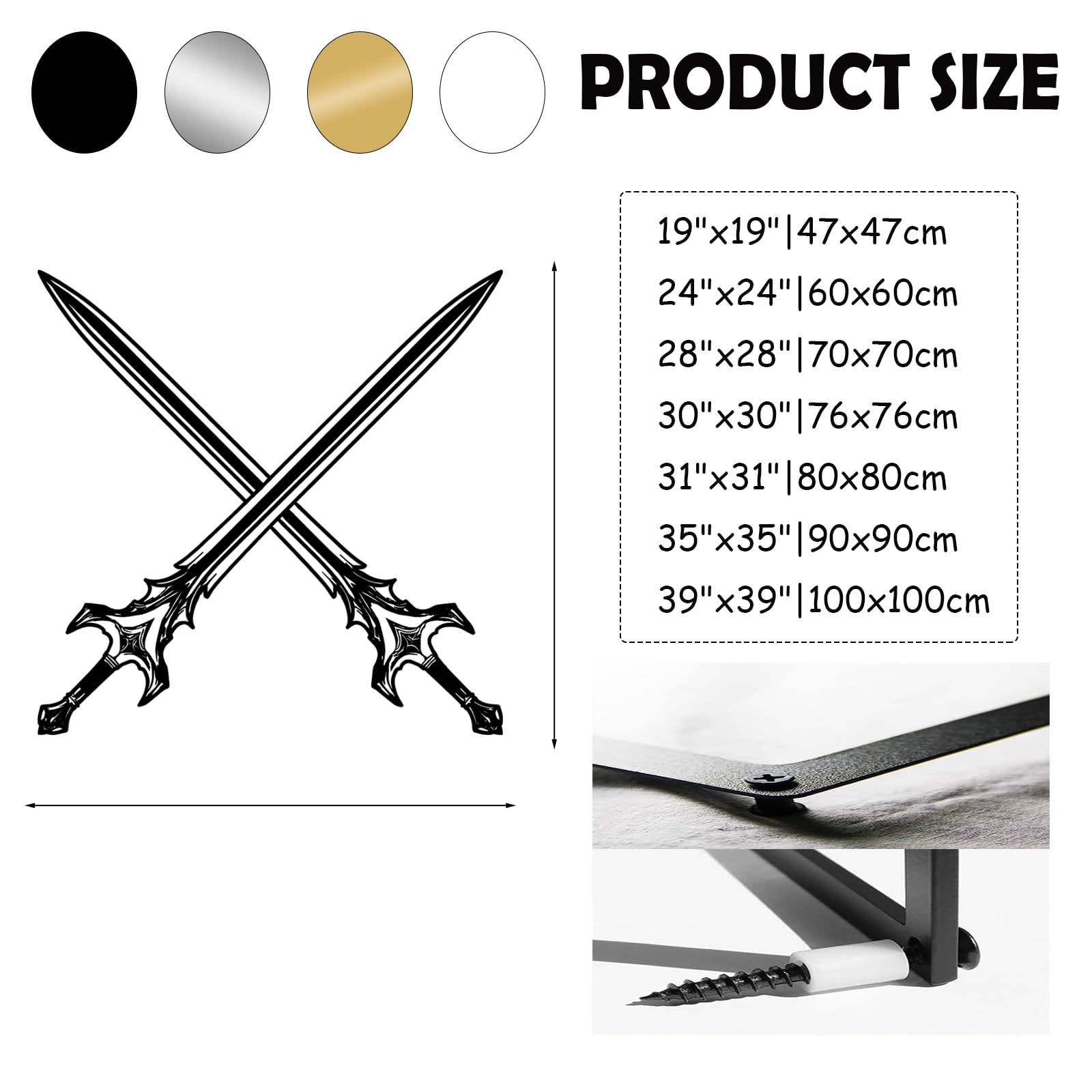 Decorazione murale in Metallo Nero a Forma di Spada con Croce, Armatura Medievale da Cavaliere, Scultura Moderna per Soggiorno, corridoio e Scale (Bianca, 99 cm di Lunghezza x 99 cm di largh